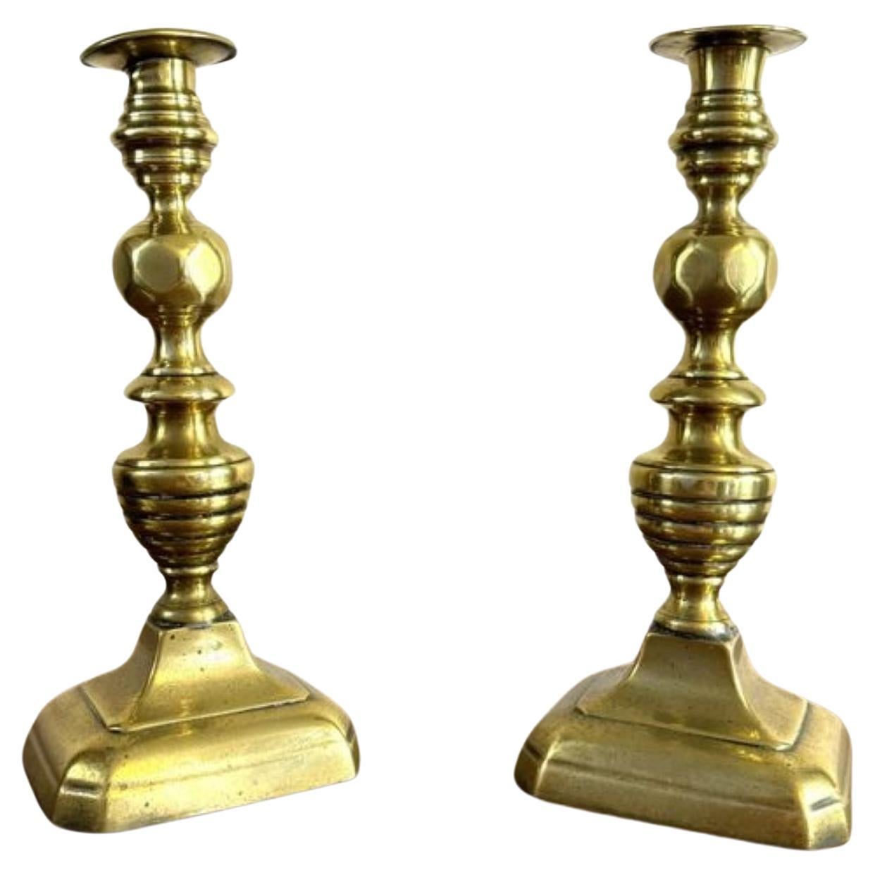 Quality large pair of antique Victorian brass candlesticks