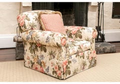 Quality Large Scale Club Chair In Floral Linen Upholstery