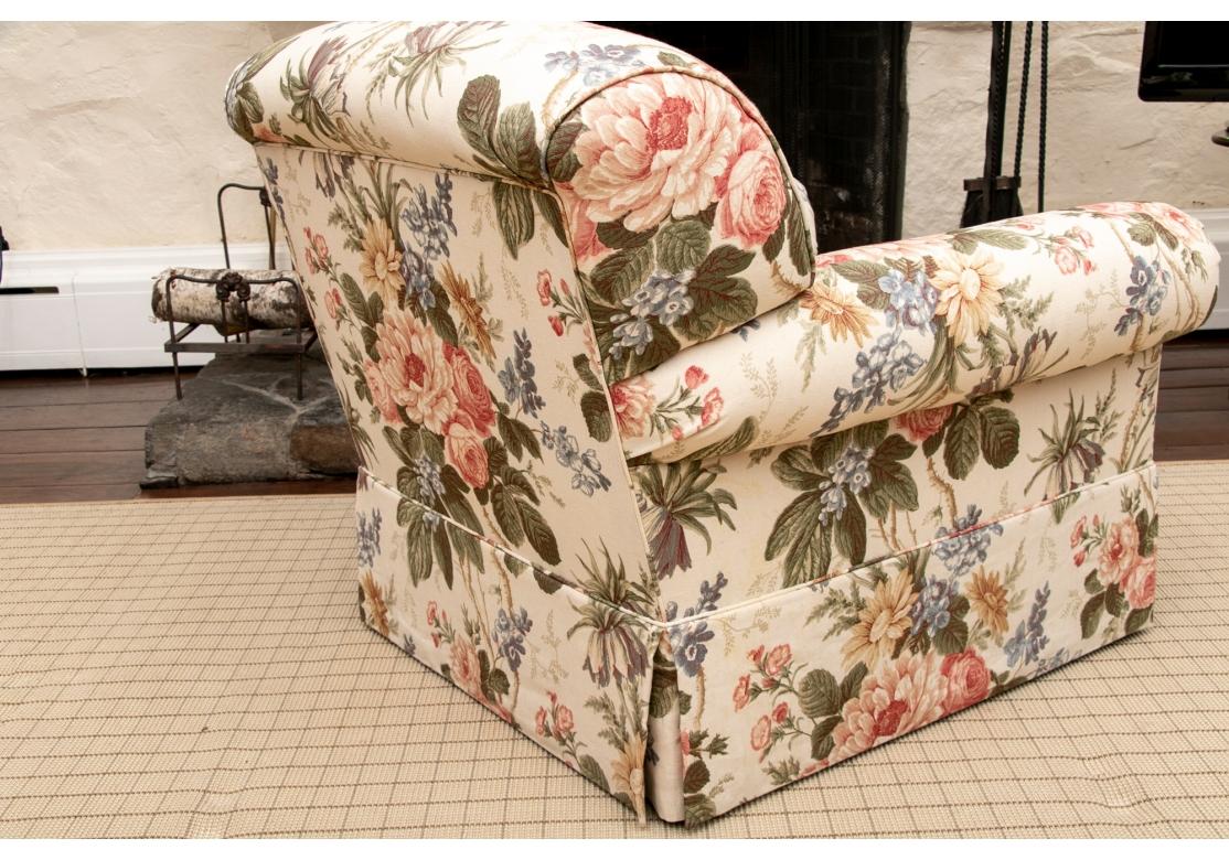 Fabric Quality Large Scale Club Chair In Floral Linen Upholstery