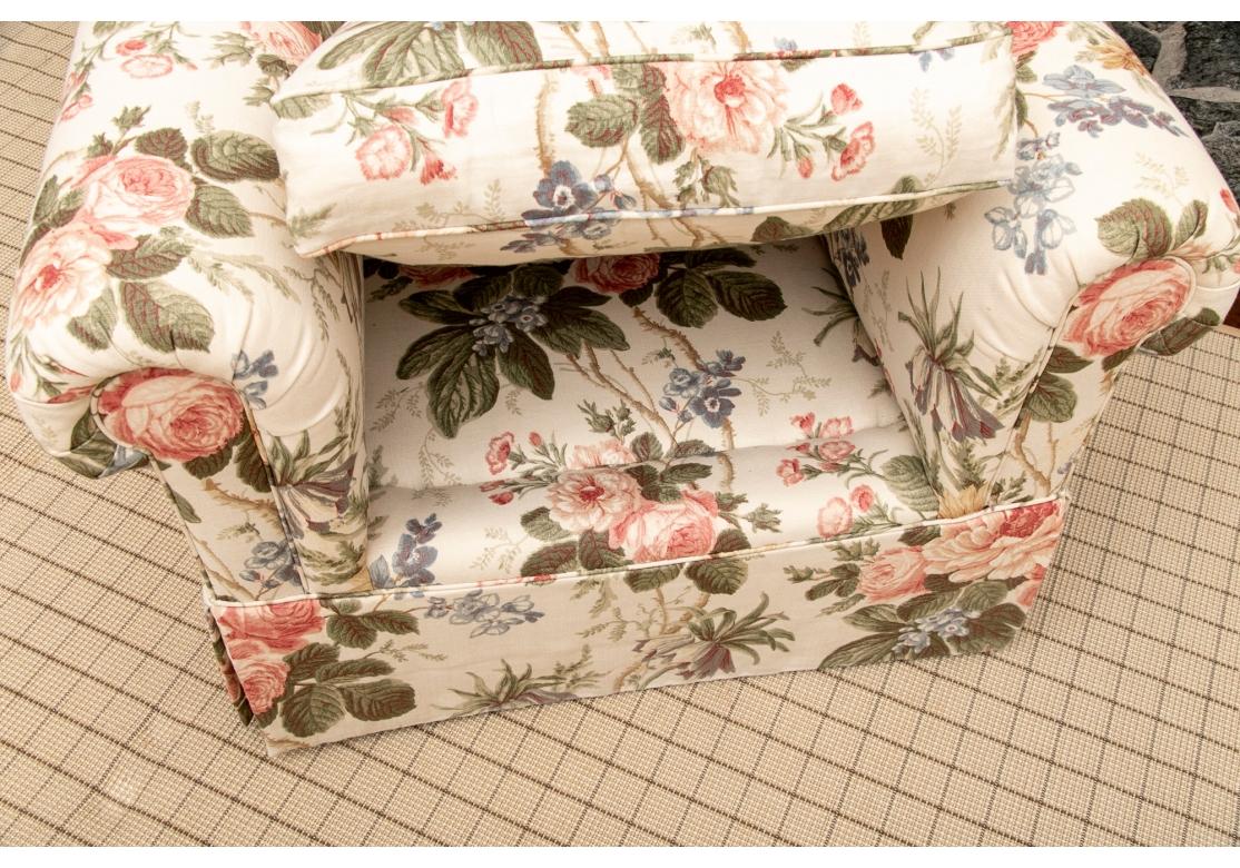 Quality Large Scale Club Chair In Floral Linen Upholstery 1