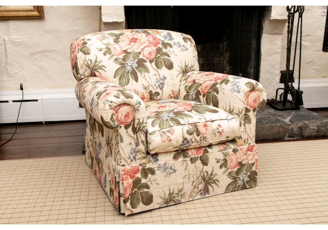 Quality Large Scale Club Chair In Floral Linen Upholstery 2