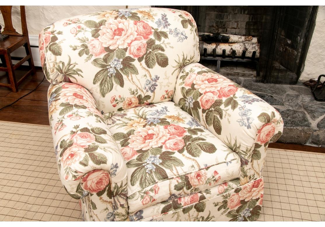 Quality Large Scale Club Chair In Floral Linen Upholstery 3