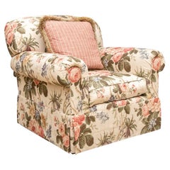 Vintage Quality Large Scale Club Chair In Floral Linen Upholstery