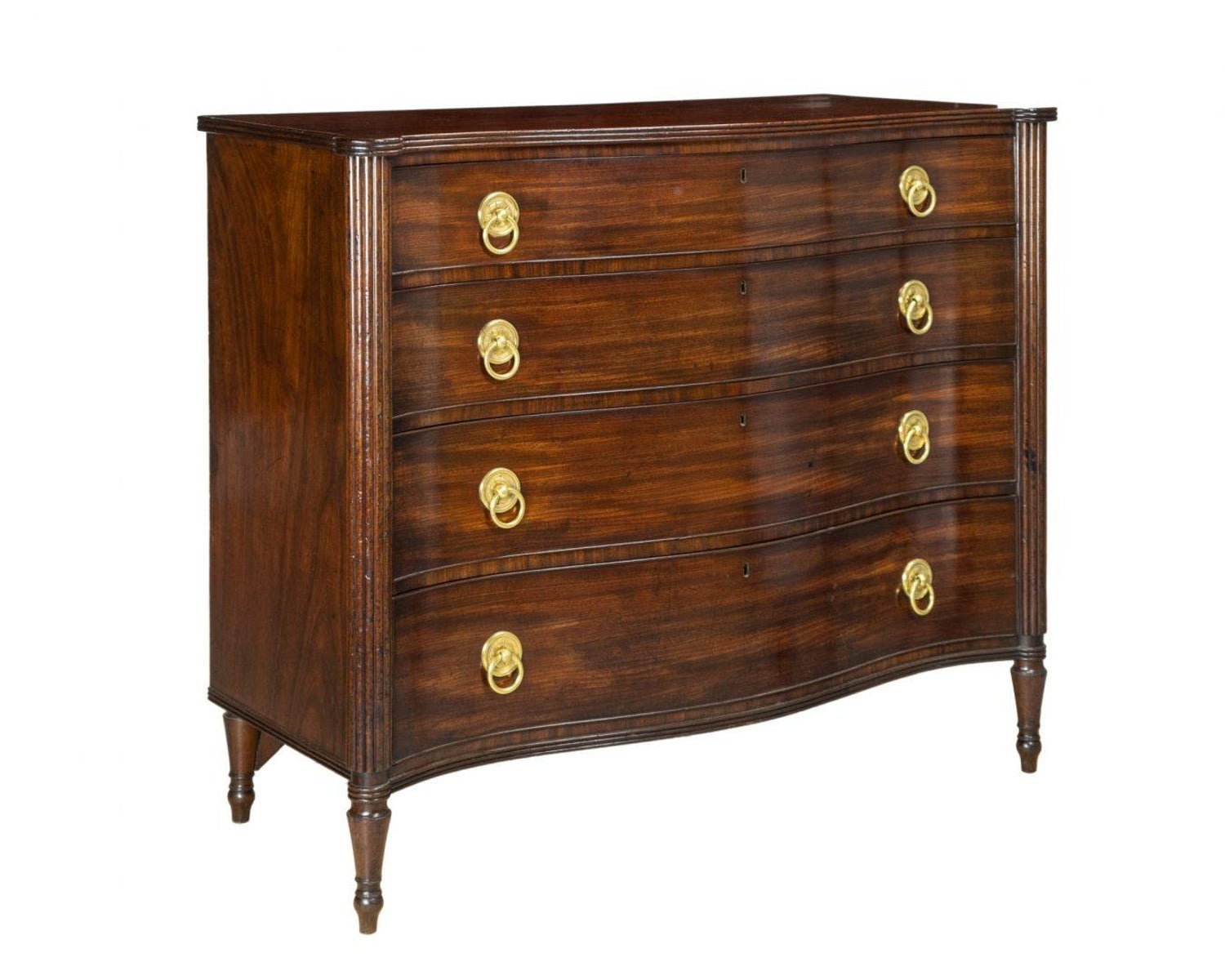 Quality Mahogany Serpentine Chest Of Drawers With Reeded Corner