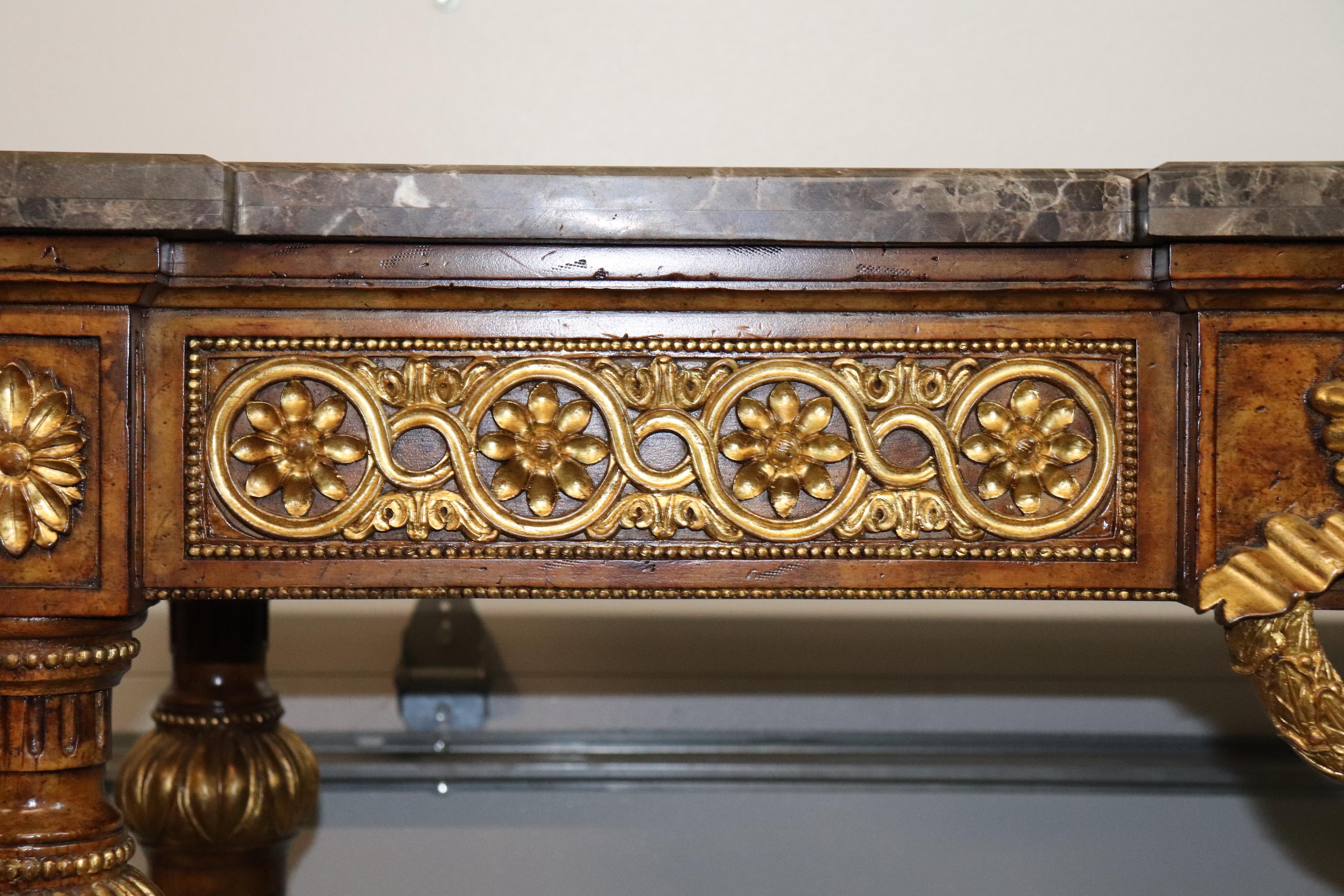 Unknown Quality Maitland Smith Varigated Marble Top Gilded Directoire Console Table For Sale
