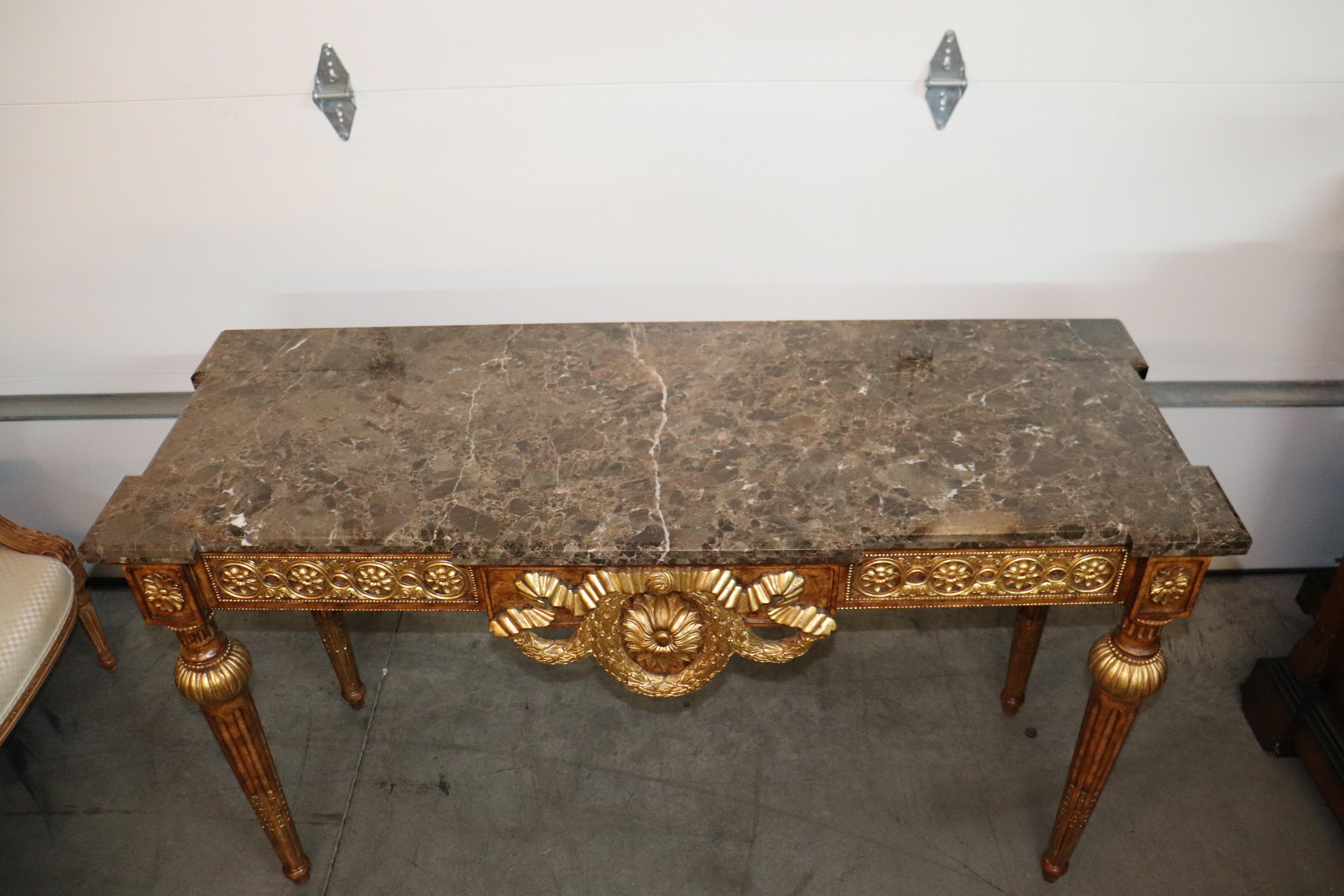 Contemporary Quality Maitland Smith Varigated Marble Top Gilded Directoire Console Table For Sale