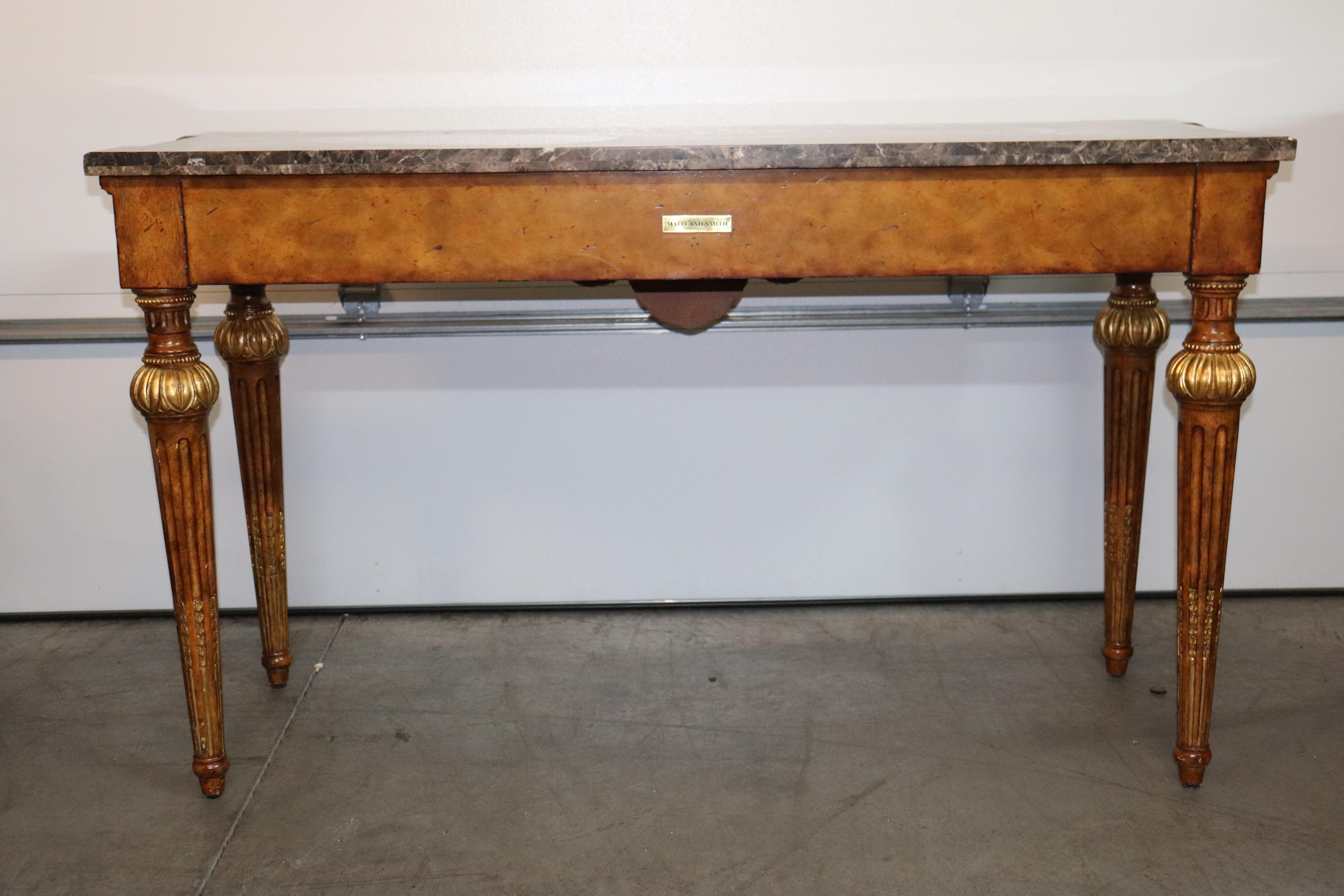 Quality Maitland Smith Varigated Marble Top Gilded Directoire Console Table For Sale 1