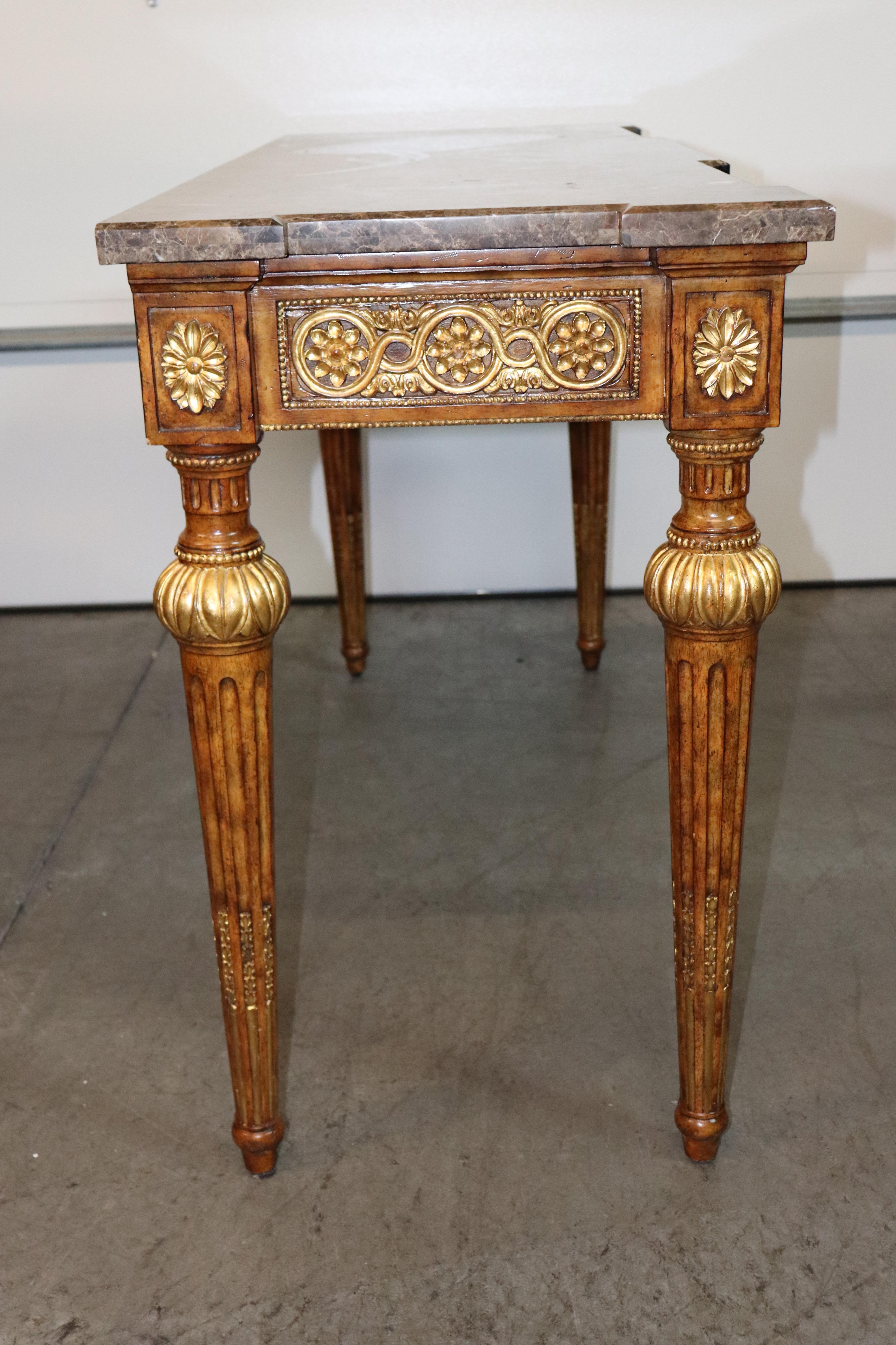 Quality Maitland Smith Varigated Marble Top Gilded Directoire Console Table For Sale 2