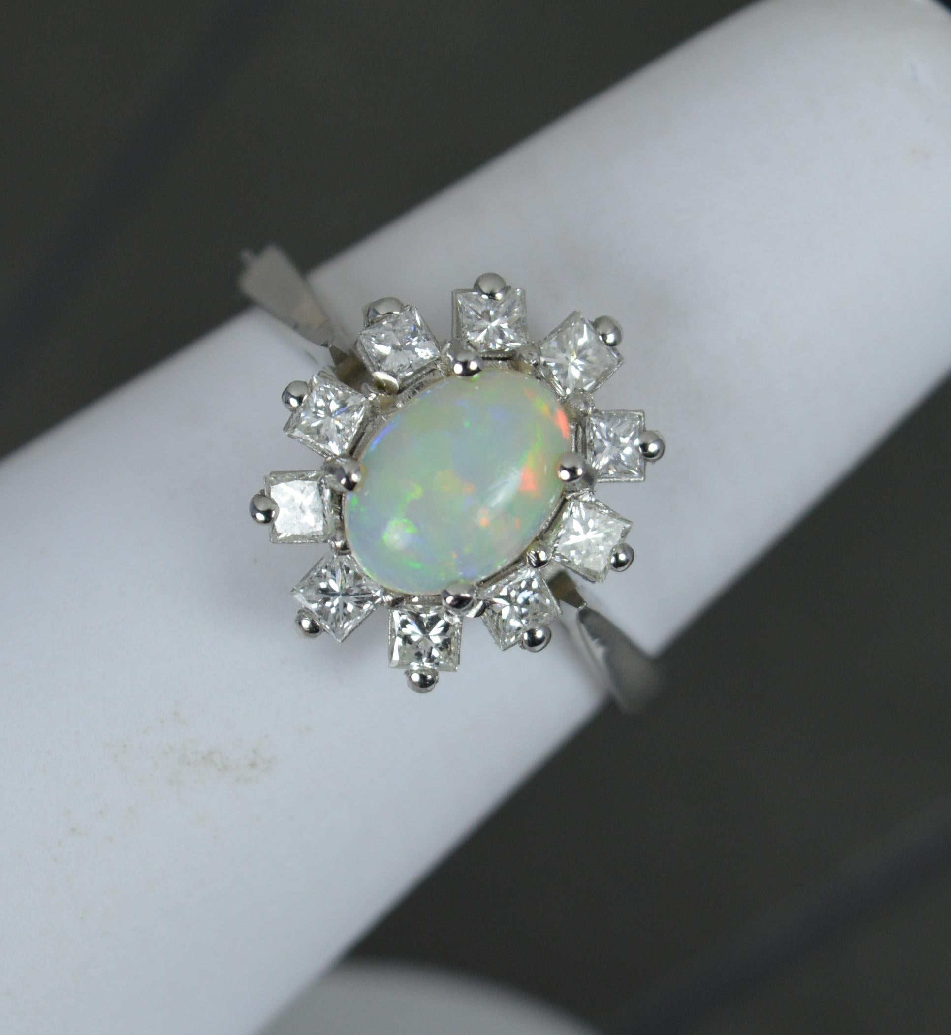 Quality Natural Opal and Vs Diamond Platinum Cluster Ring 5