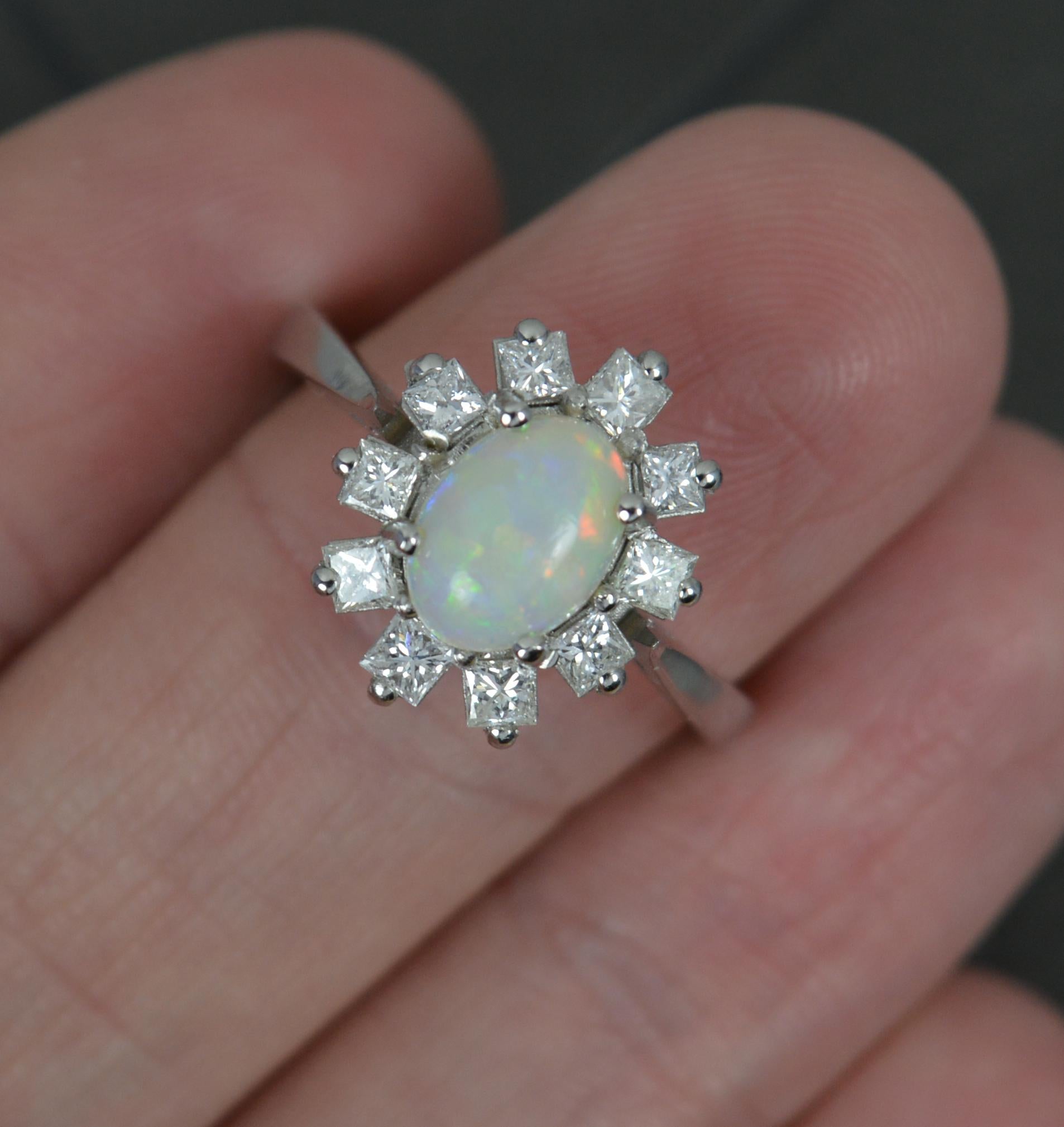 Women's Quality Natural Opal and Vs Diamond Platinum Cluster Ring