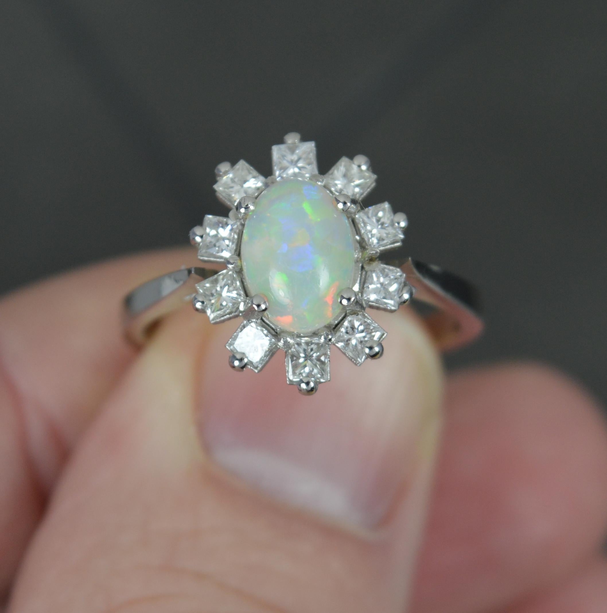 Quality Natural Opal and Vs Diamond Platinum Cluster Ring 1