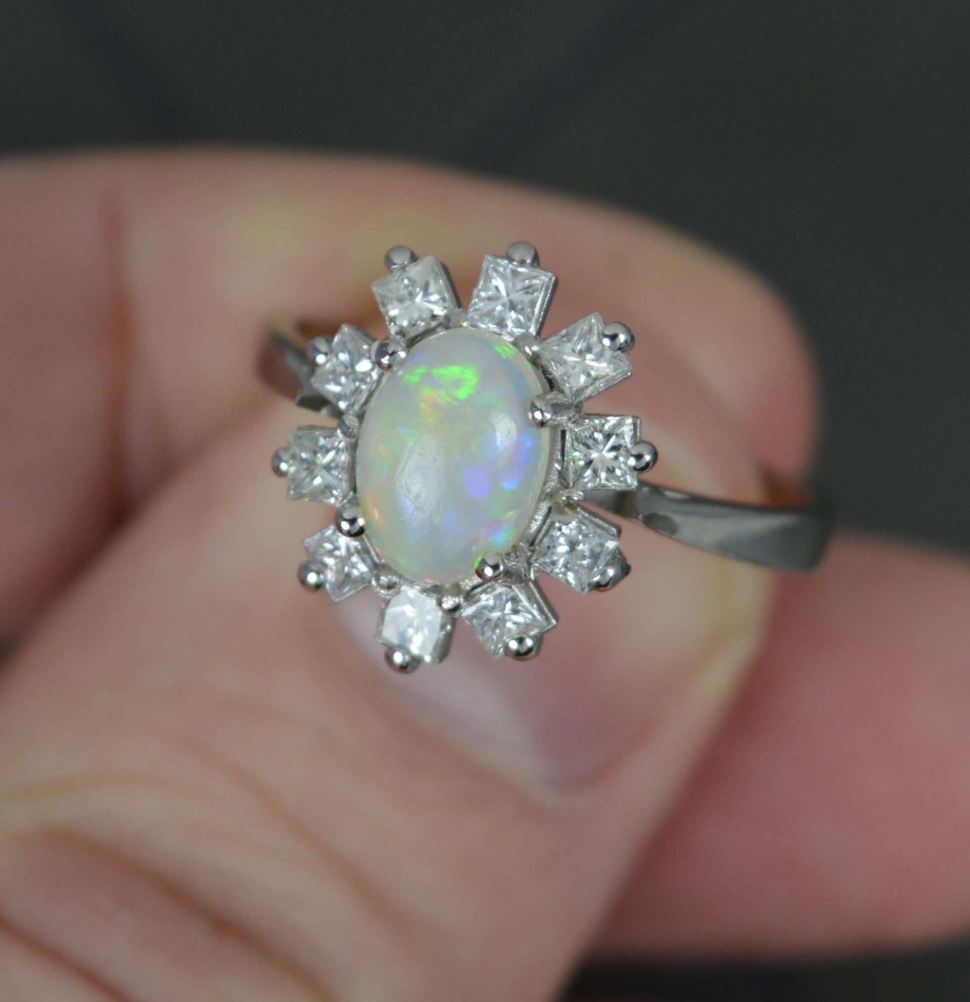 Quality Natural Opal and Vs Diamond Platinum Cluster Ring 2