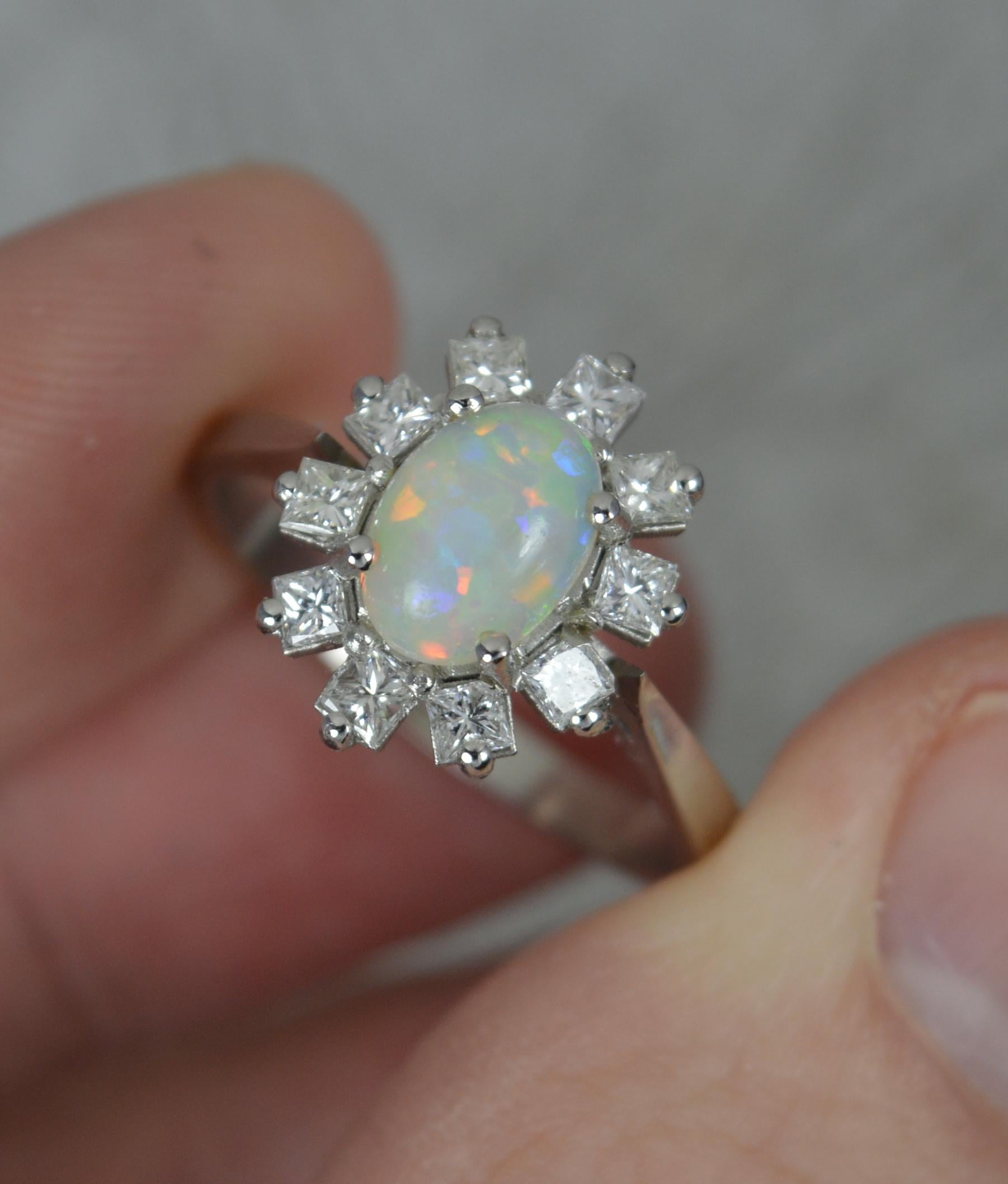 Quality Natural Opal and Vs Diamond Platinum Cluster Ring 3