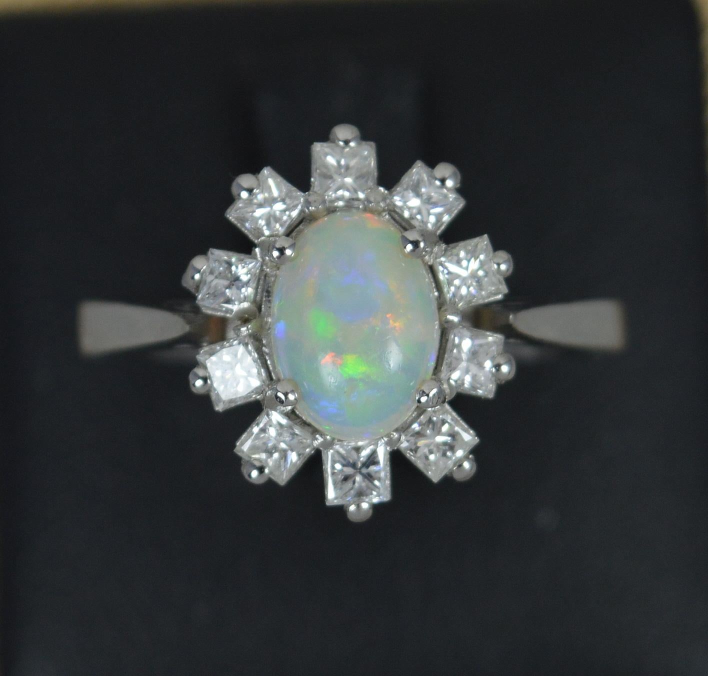 Quality Natural Opal and Vs Diamond Platinum Cluster Ring 4