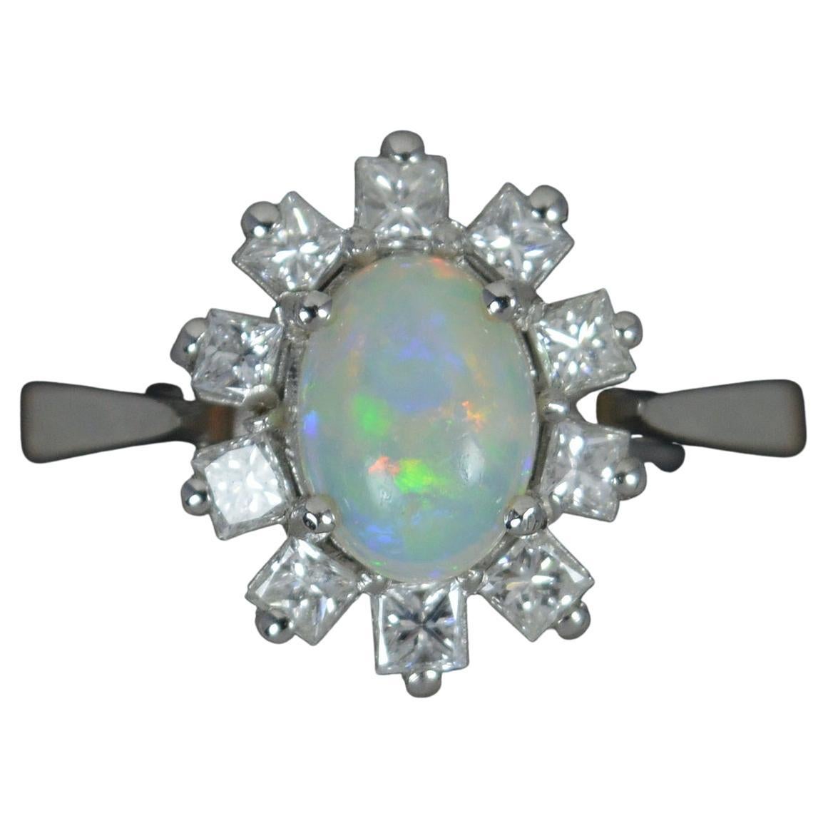 Quality Natural Opal and Vs Diamond Platinum Cluster Ring