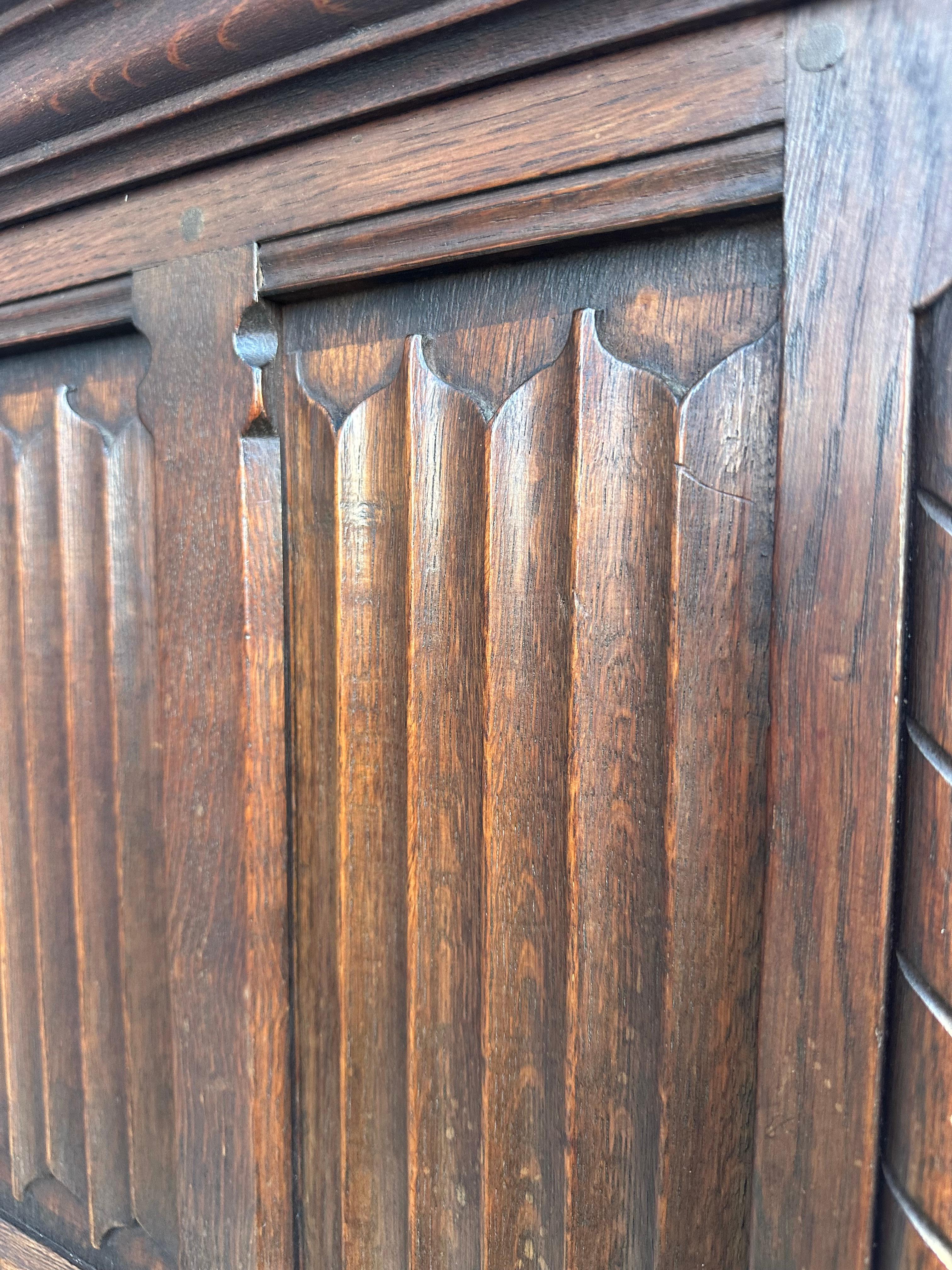 Quality Oak Gothic Revival Small Sideboard / Credenza with Carved Church Windows 10