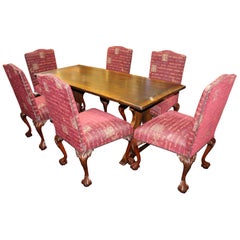 Quality Oak Refectory Table and Six Carved Mahogany Upholstered Dining Chairs