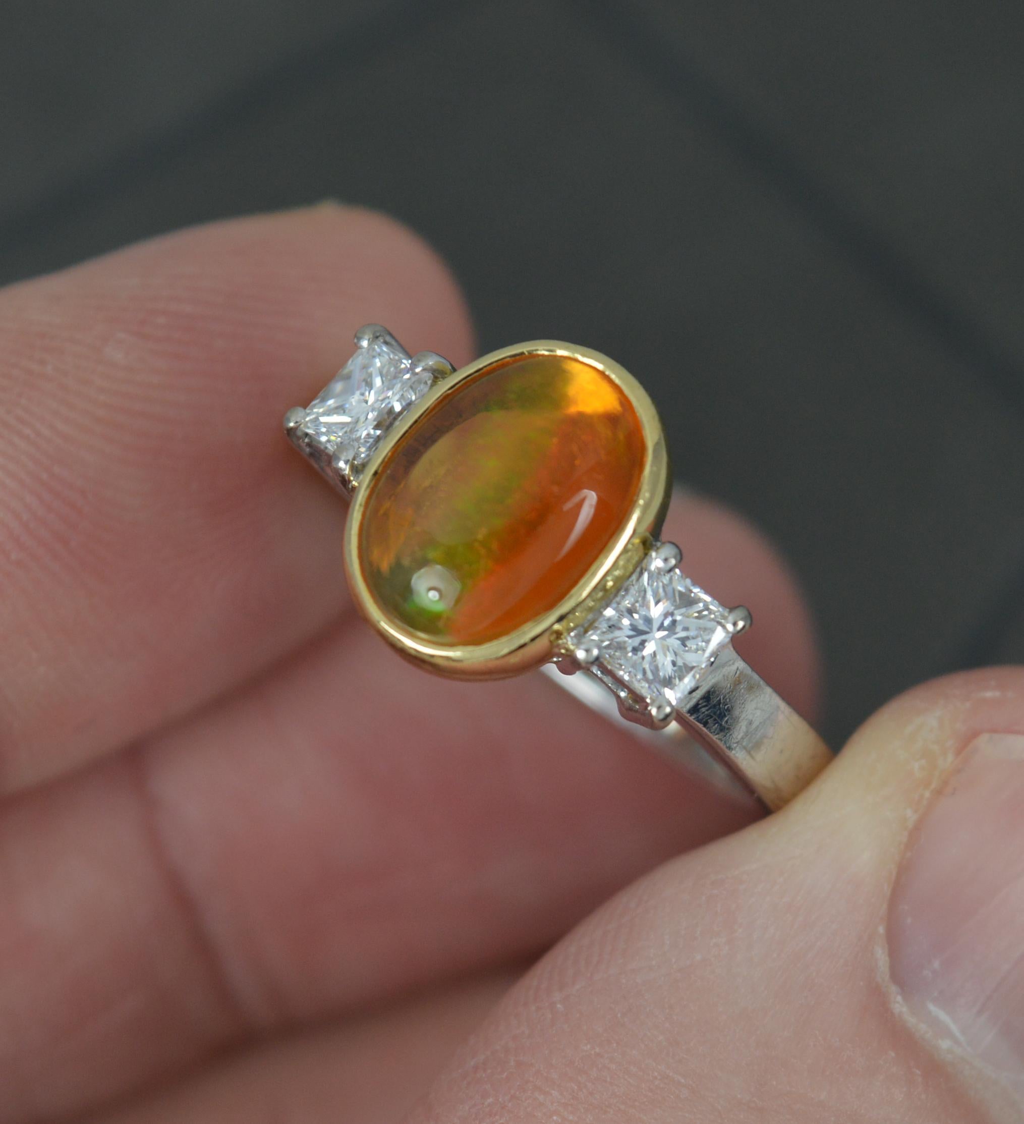 Cabochon Quality Opal and VVS Diamond 18 Carat White Gold Trilogy Ring