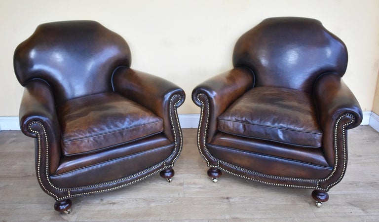 Quality Pair of Antique 20th Century Leather Club ...