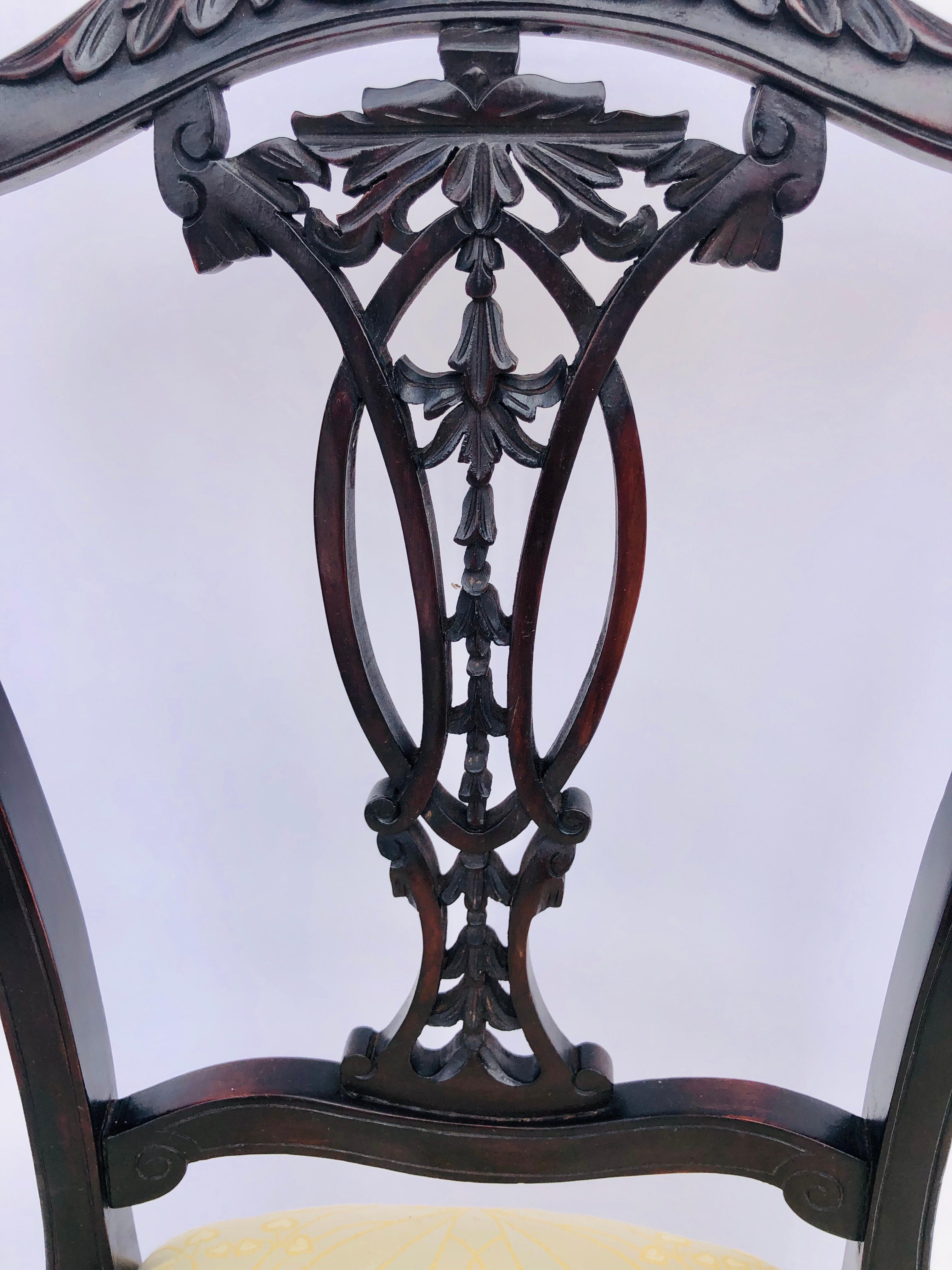 Quality Pair of 19th Century Antique Victorian Carved Ebonized Side/Desk Chairs In Excellent Condition In Suffolk, GB