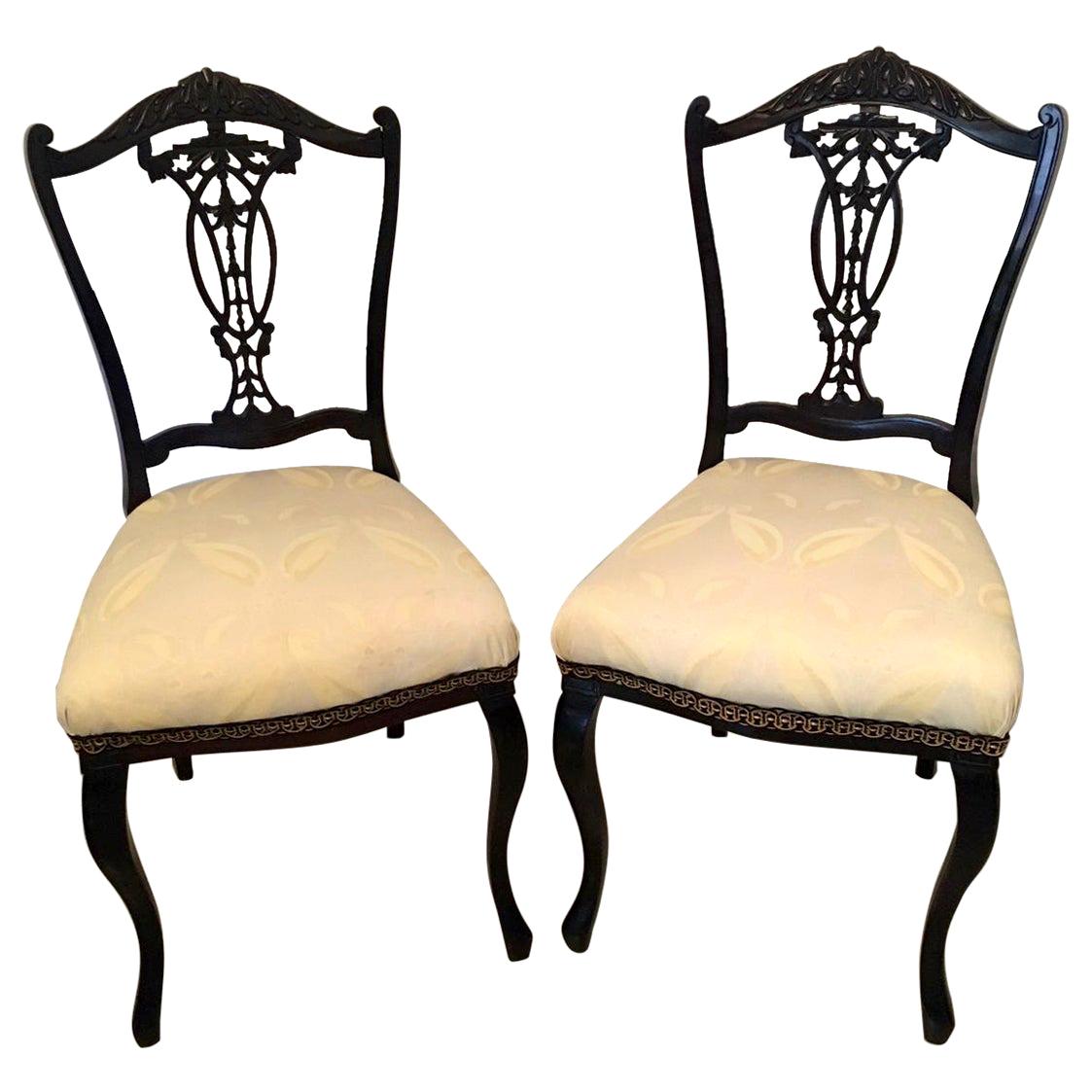 Quality Pair of 19th Century Antique Victorian Carved Ebonized Side/Desk Chairs