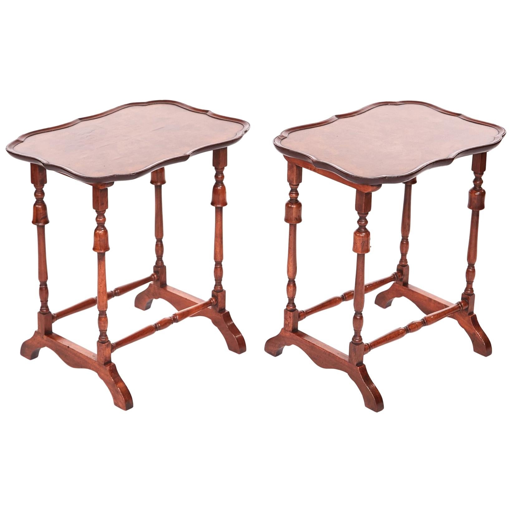 Quality Pair of Antique Burr Walnut Lamp Tables