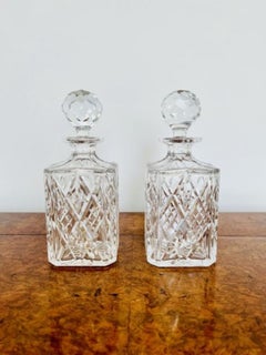 Quality pair of antique Edwardian cut glass decanters