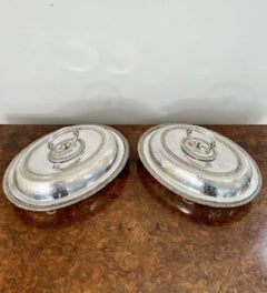 Quality pair of antique Edwardian silver plated oval entree dishes