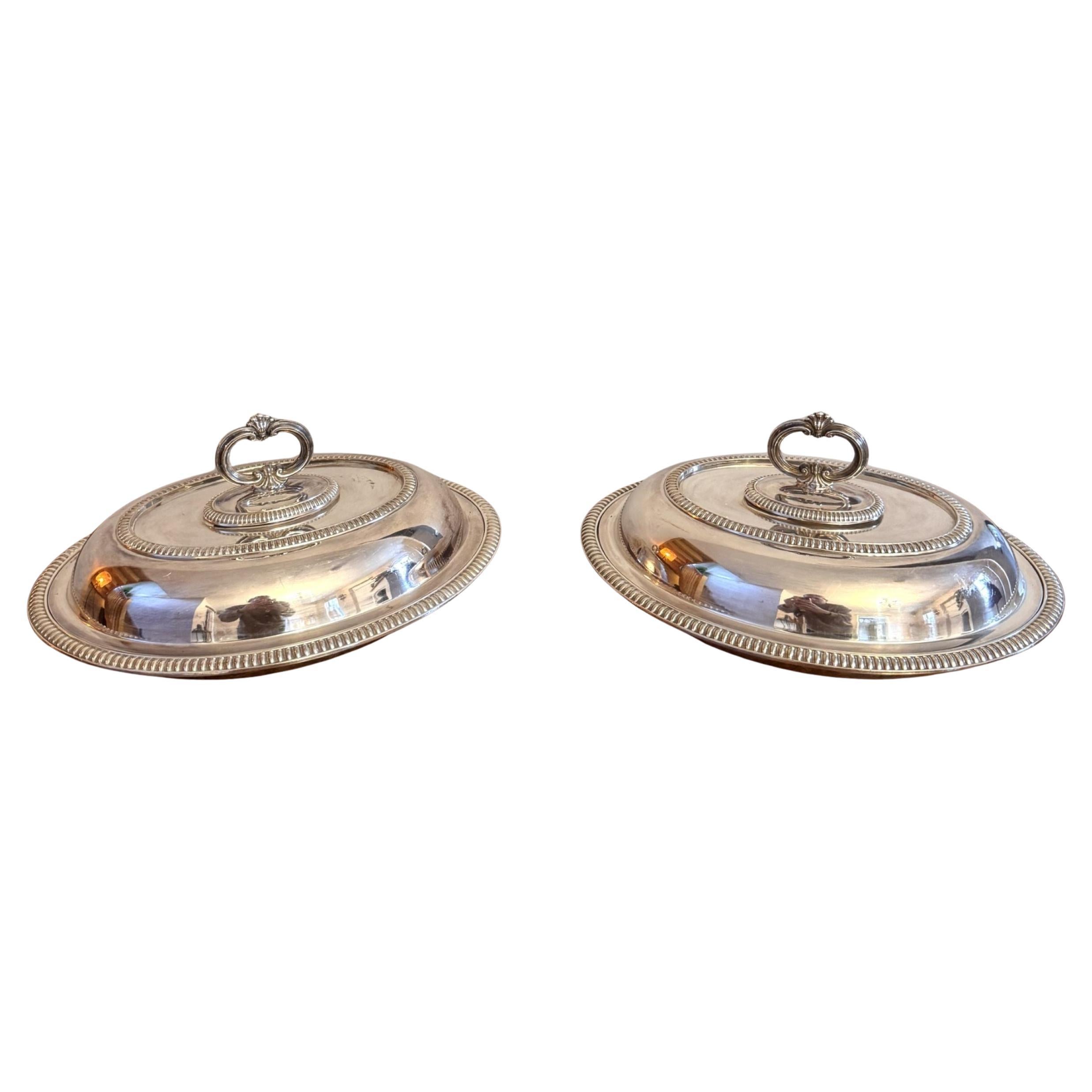 Quality pair of antique Edwardian silver plated oval entree dishes