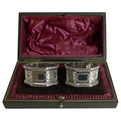 Quality Pair of Antique English Sterling Silver Napkin Rings by Walker and Hall