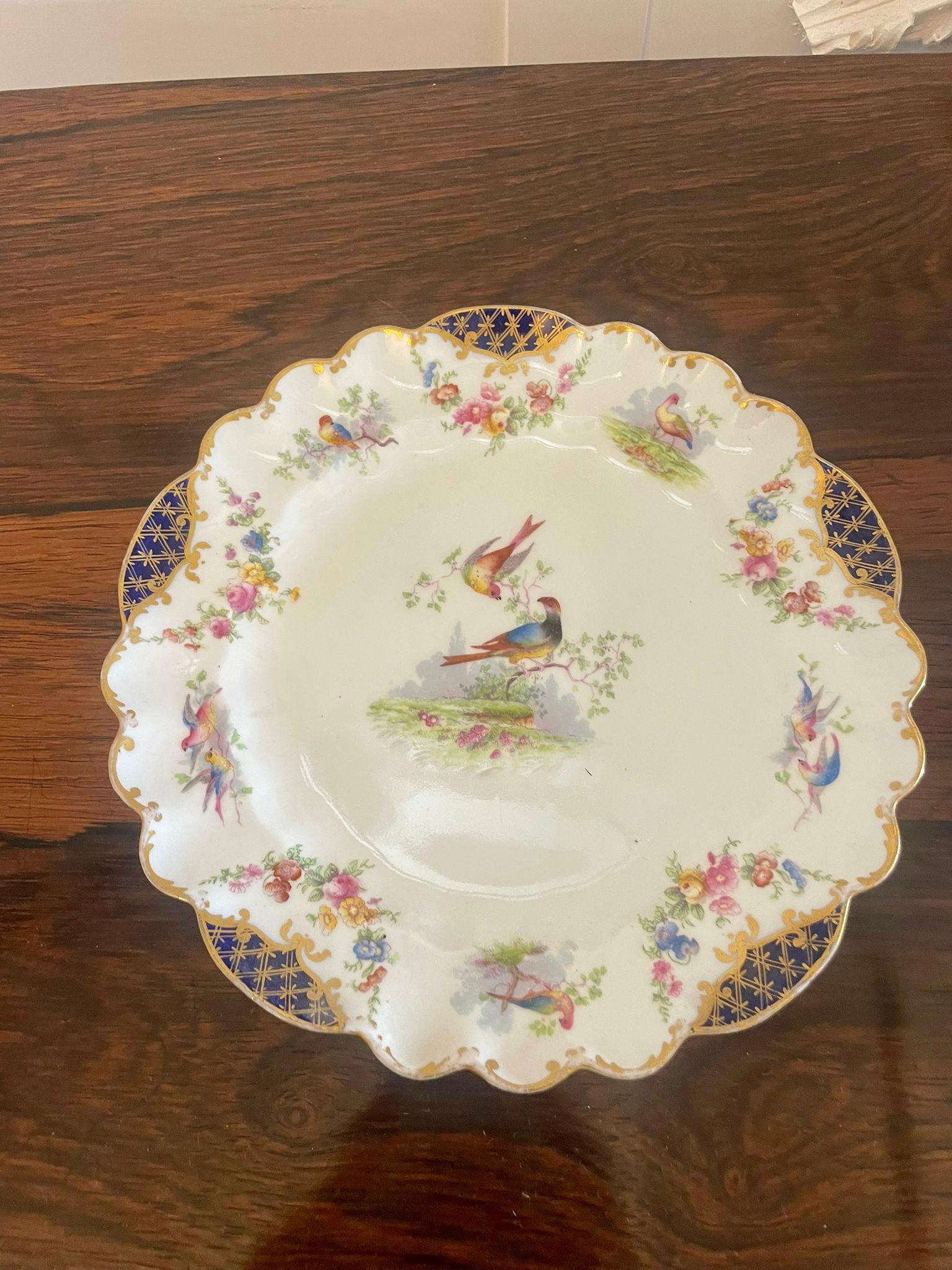 English  Quality Pair of Antique Hand Painted Crescent China Plates For Sale
