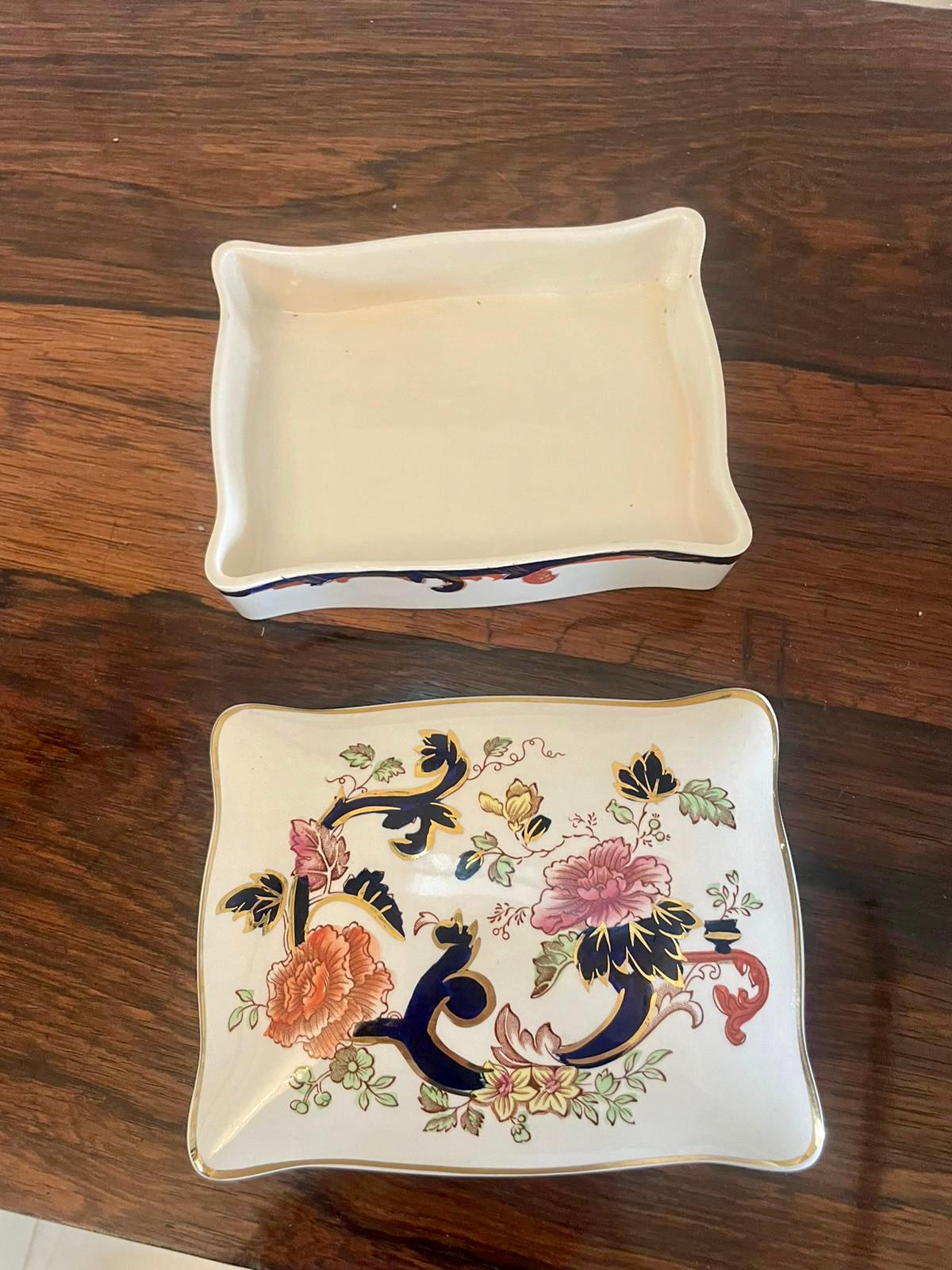 Quality Pair of Antique Hand Painted Masons Ironstone Trinket Boxes For Sale 2