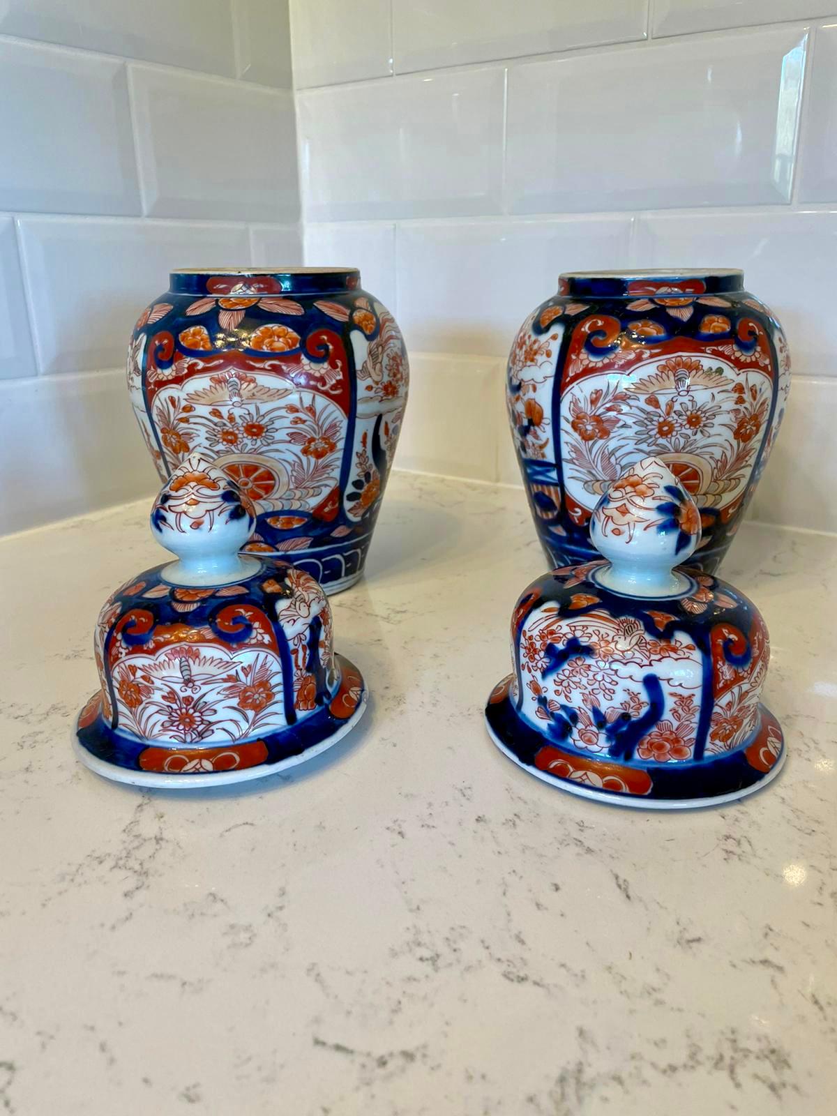 Quality Pair of Antique Imari Lidded Vases 2