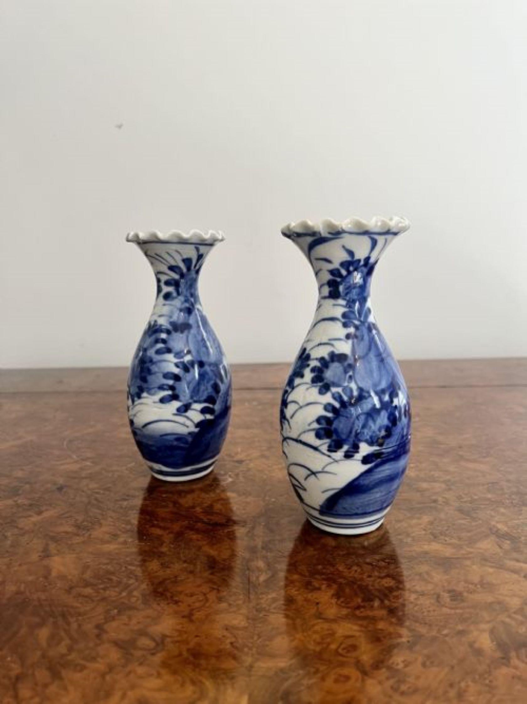 Ceramic Quality pair of antique Japanese imari blue and white baluster vases For Sale