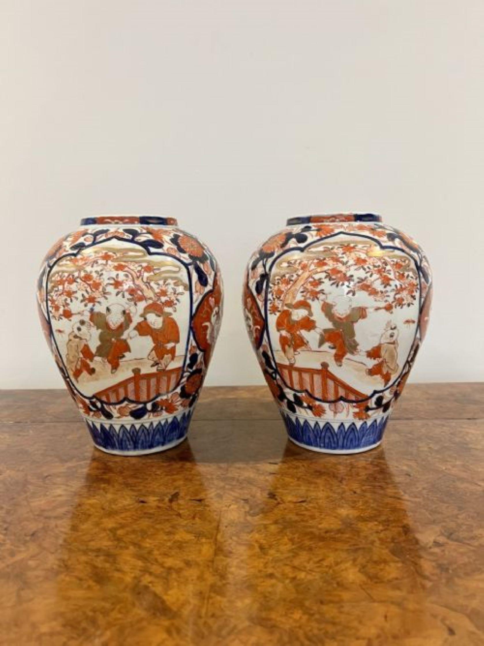 Ceramic Quality pair of antique Japanese Imari vases For Sale