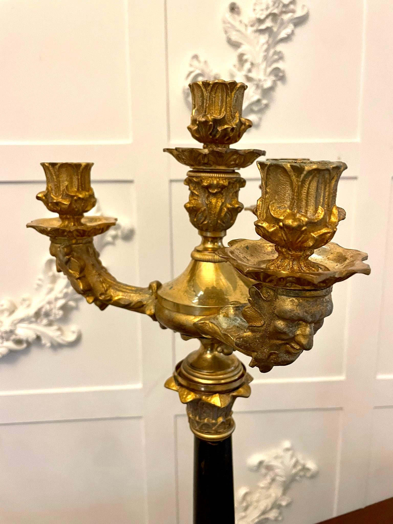 Quality Pair of Antique Regency Ornate Ormolu Four Arm Candelabra  In Good Condition For Sale In Suffolk, GB