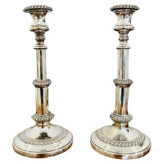 Quality pair of antique Regency telescopic Sheffield plated candlesticks 