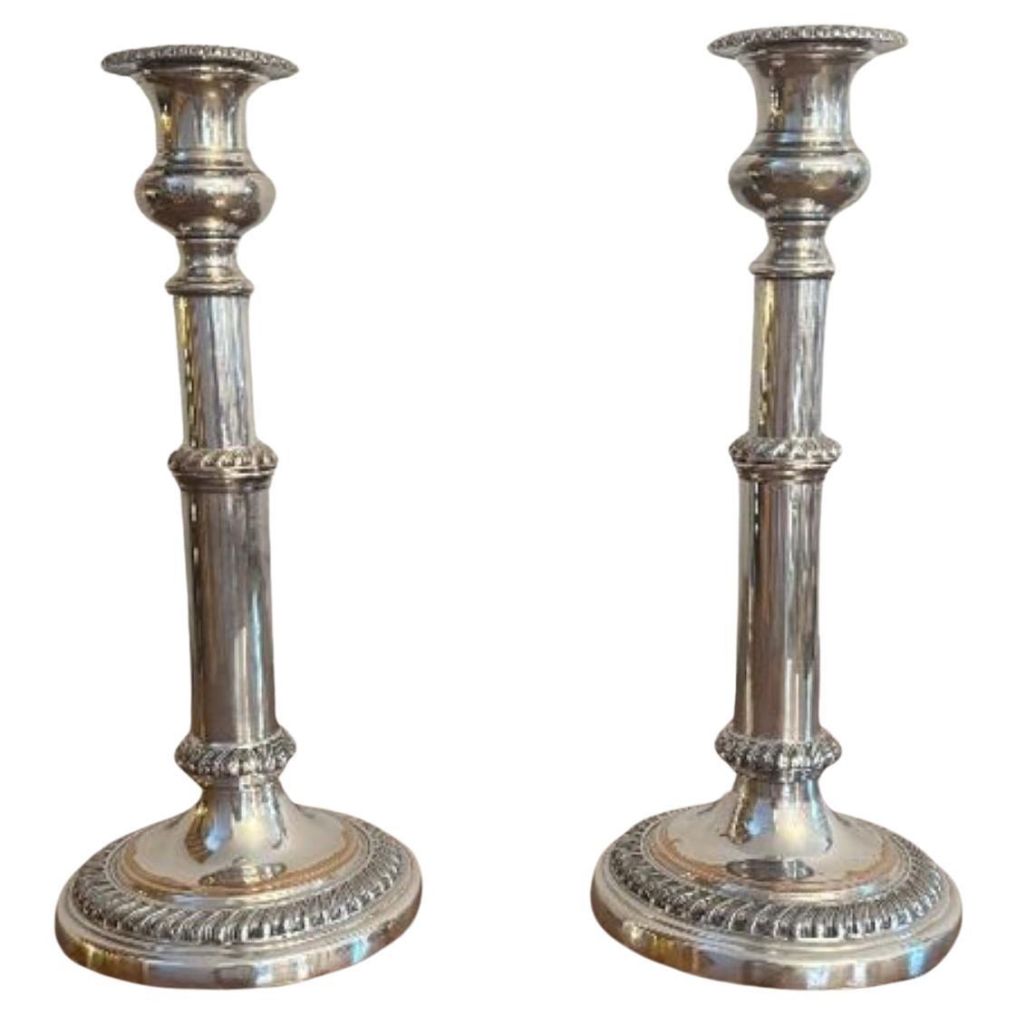 Quality pair of antique Regency telescopic Sheffield plated candlesticks For Sale