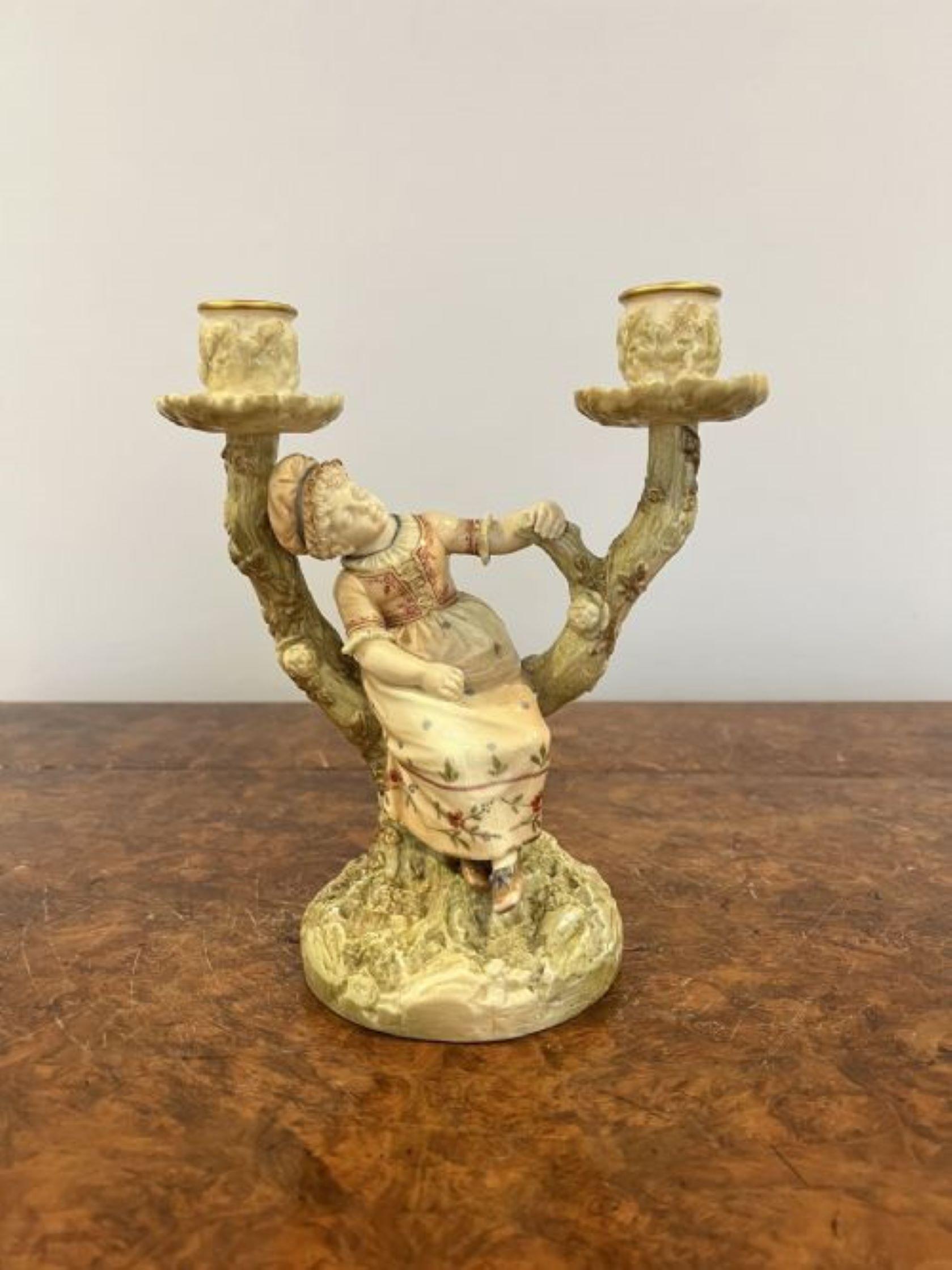Quality pair of antique Royal Worcester Hadley candlesticks  For Sale 1