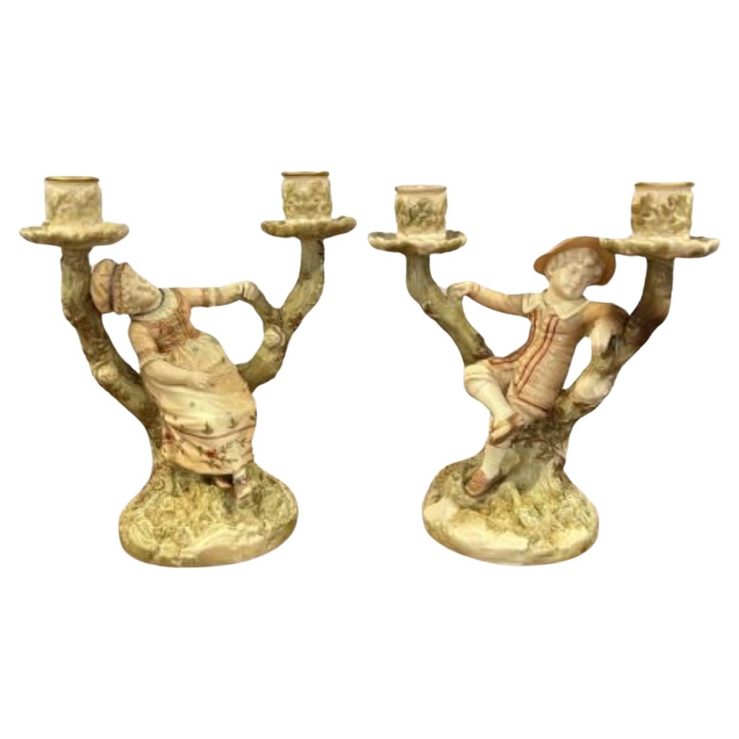 Quality pair of antique Royal Worcester Hadley candlesticks  For Sale