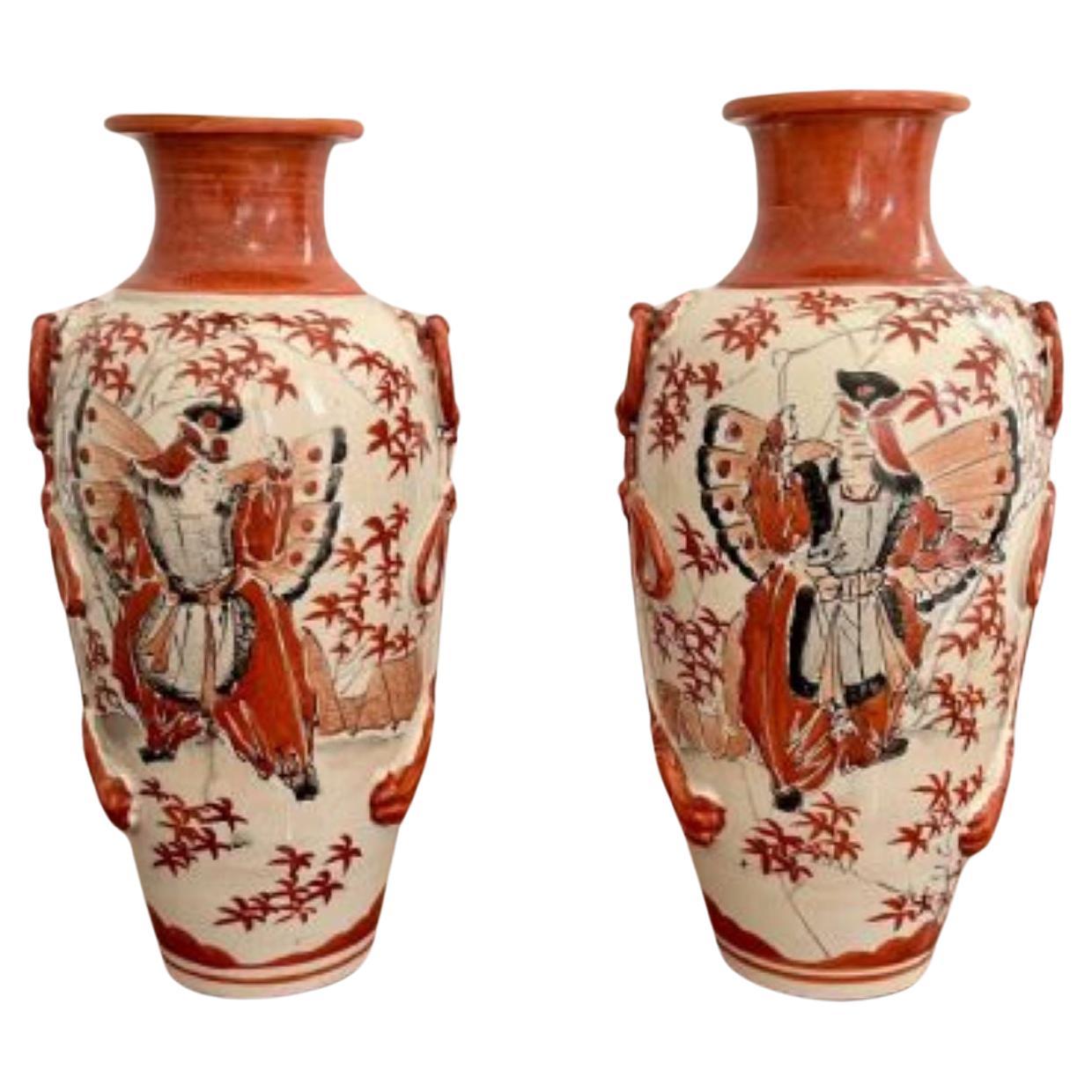 Quality pair of antique Satsuma vases For Sale