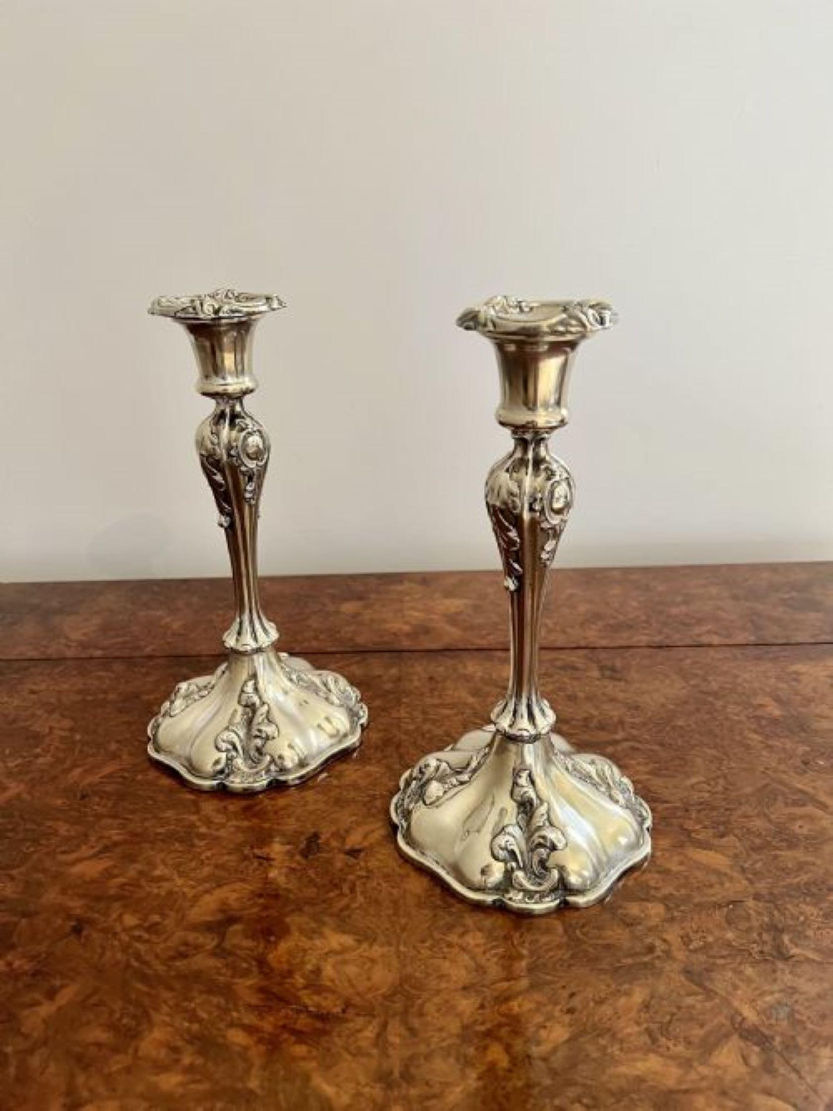 Victorian Quality pair of antique silver plated ornate candlesticks  For Sale