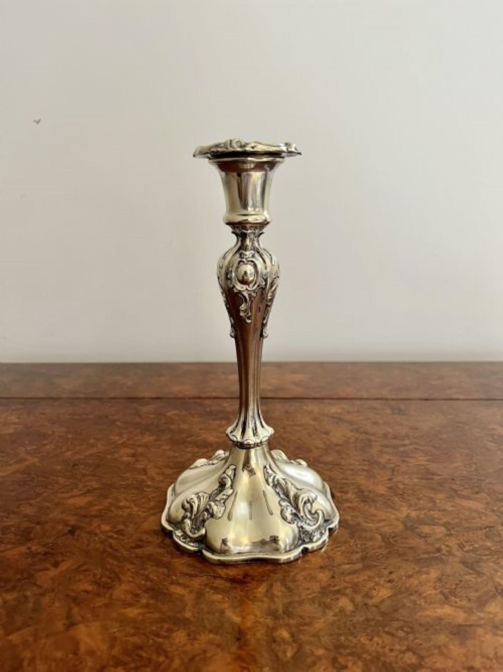 Quality pair of antique silver plated ornate candlesticks  In Good Condition For Sale In Ipswich, GB