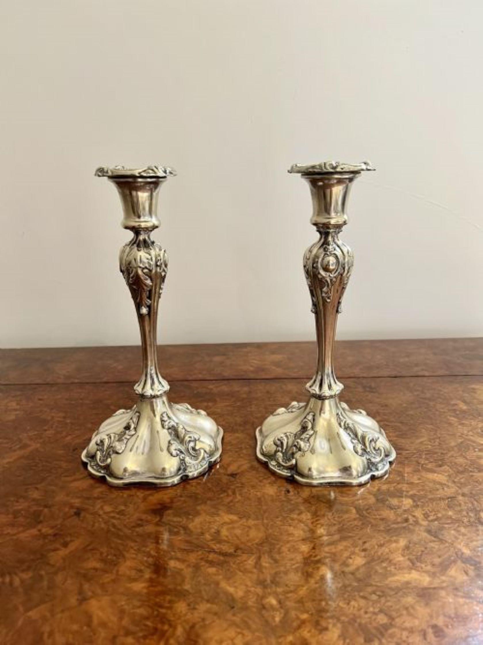 Silver Plate Quality pair of antique silver plated ornate candlesticks  For Sale