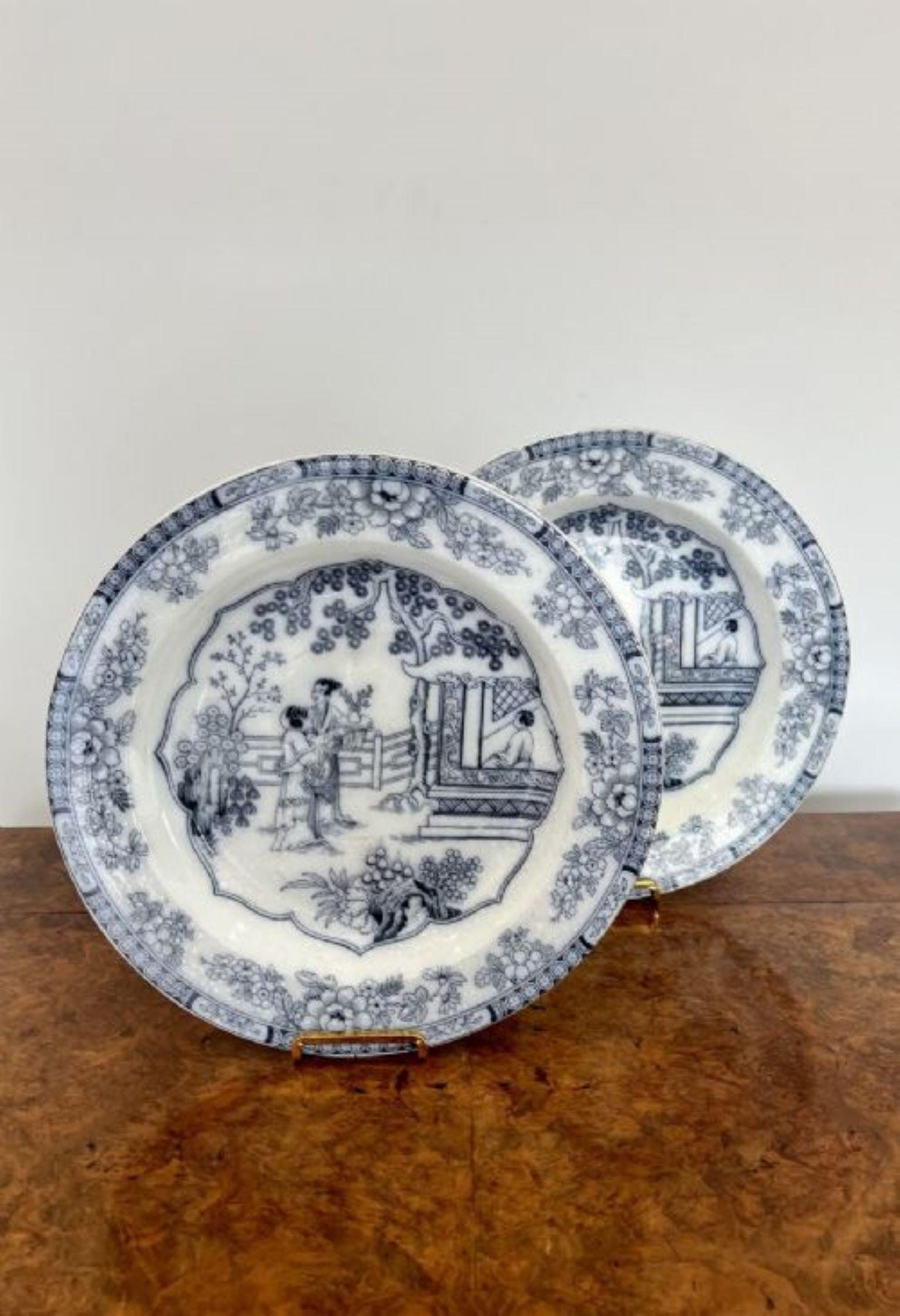 Quality pair of antique Victorian blue and white plates In Good Condition For Sale In Ipswich, GB