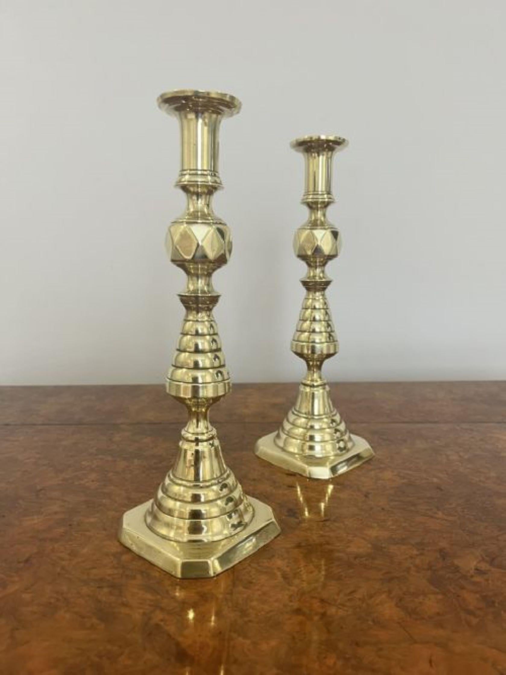19th Century Quality pair of antique Victorian brass candlesticks  For Sale