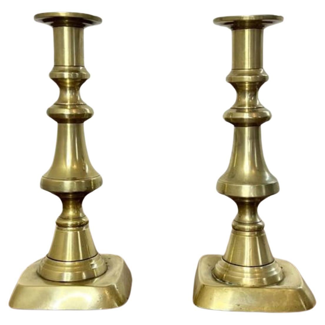 Quality pair of antique Victorian brass candlesticks For Sale