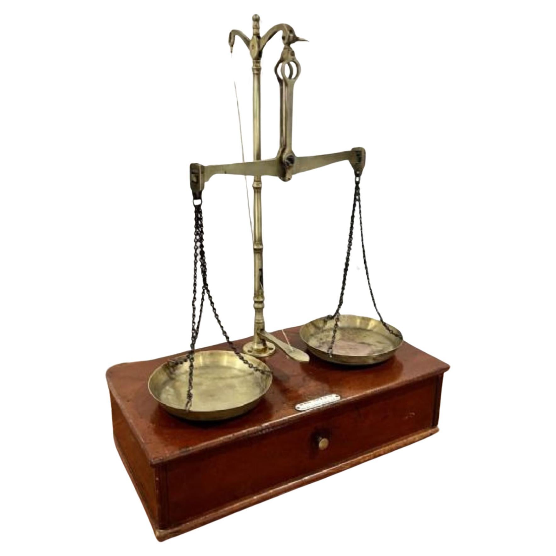 Quality pair of antique Victorian brass scales and weights 