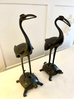 Quality Pair of Antique Victorian Bronze Storks/Cranes