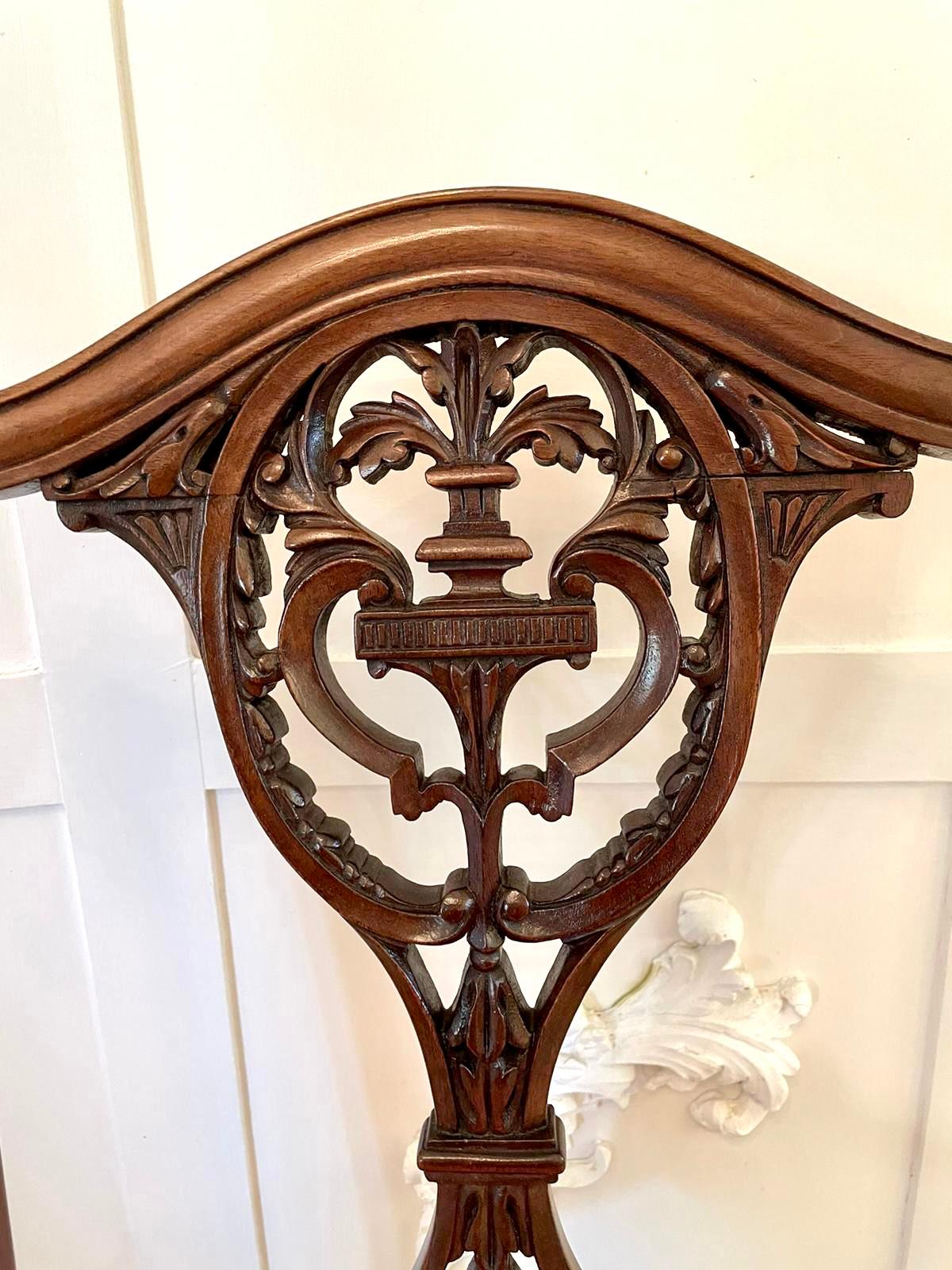 Quality Pair of Antique Victorian Carved Mahogany Side Chairs For Sale 3